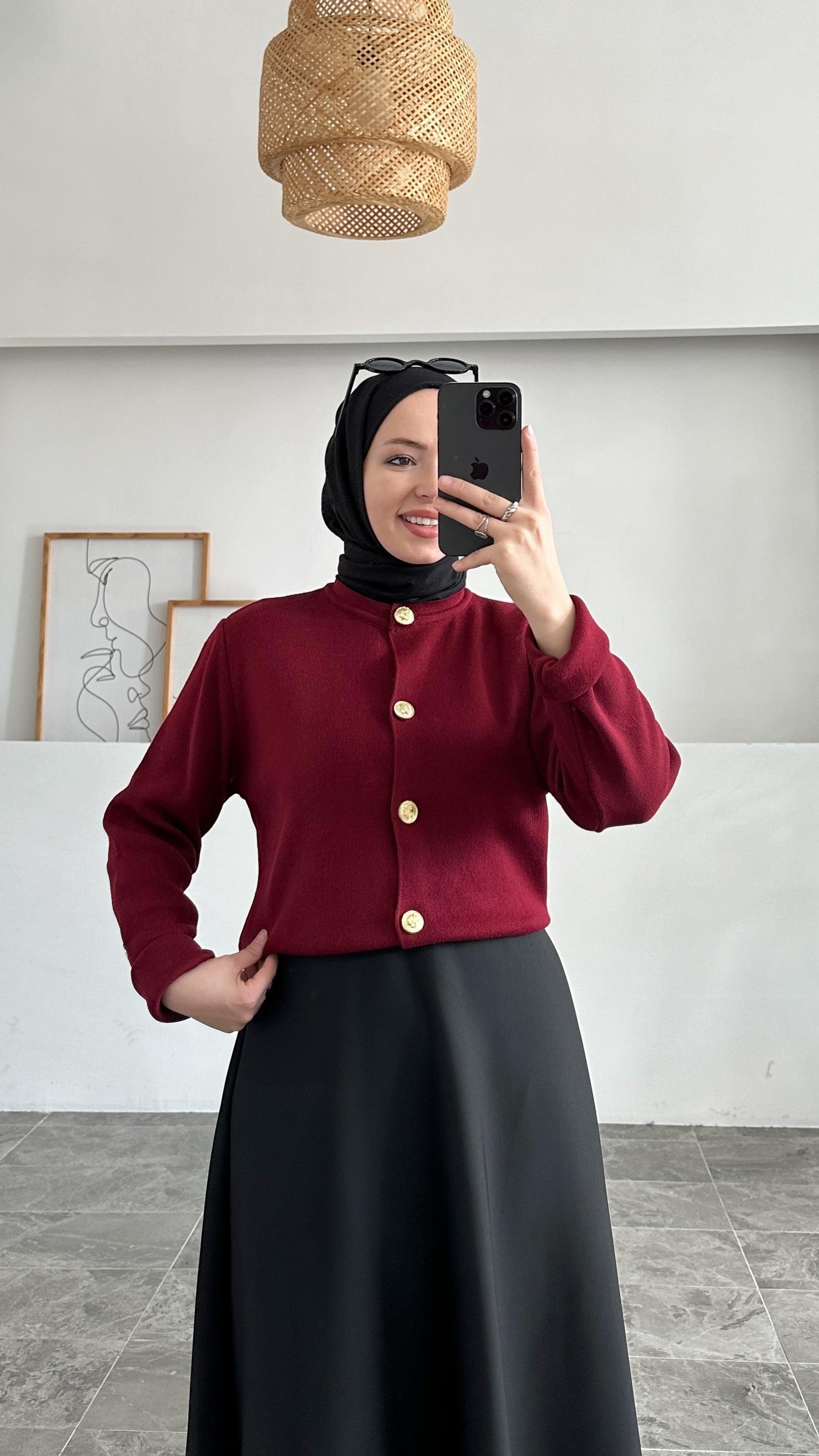 Ursula Zara Model Düz Bordo Kısa Triko Hırka