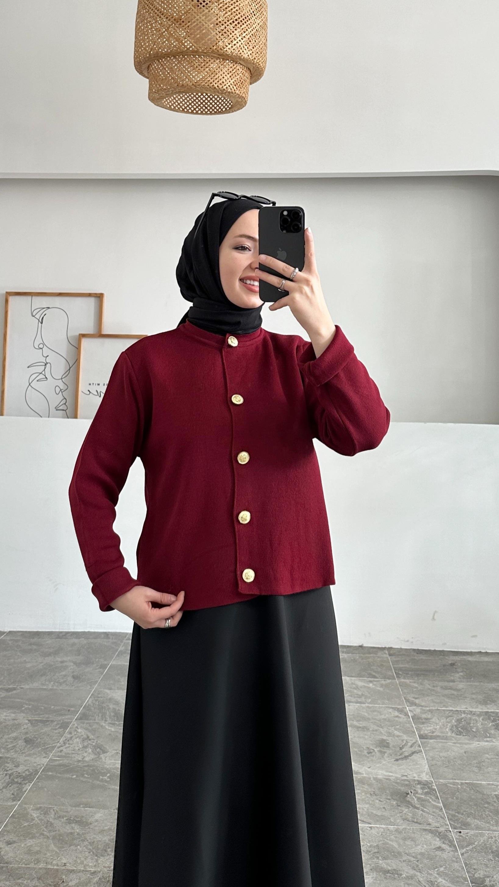 Ursula Zara Model Düz Bordo Kısa Triko Hırka