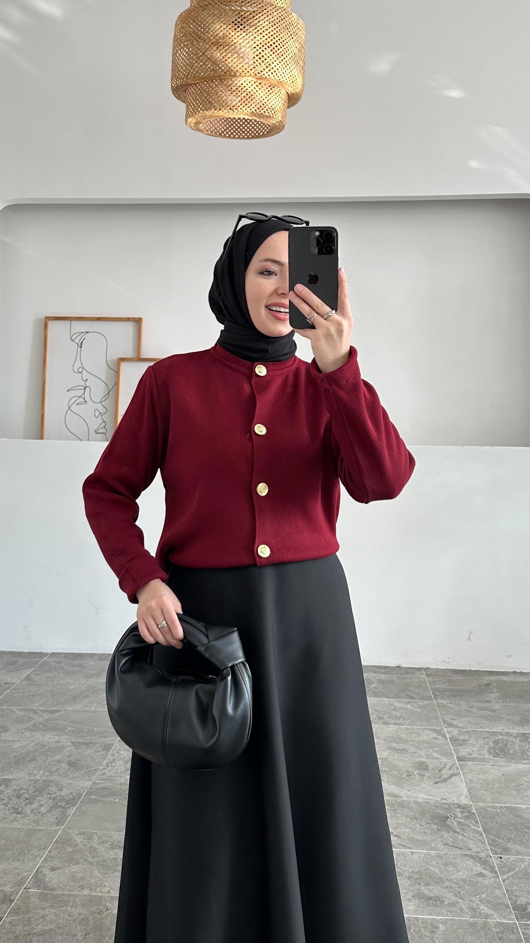 Ursula Zara Model Düz Bordo Kısa Triko Hırka