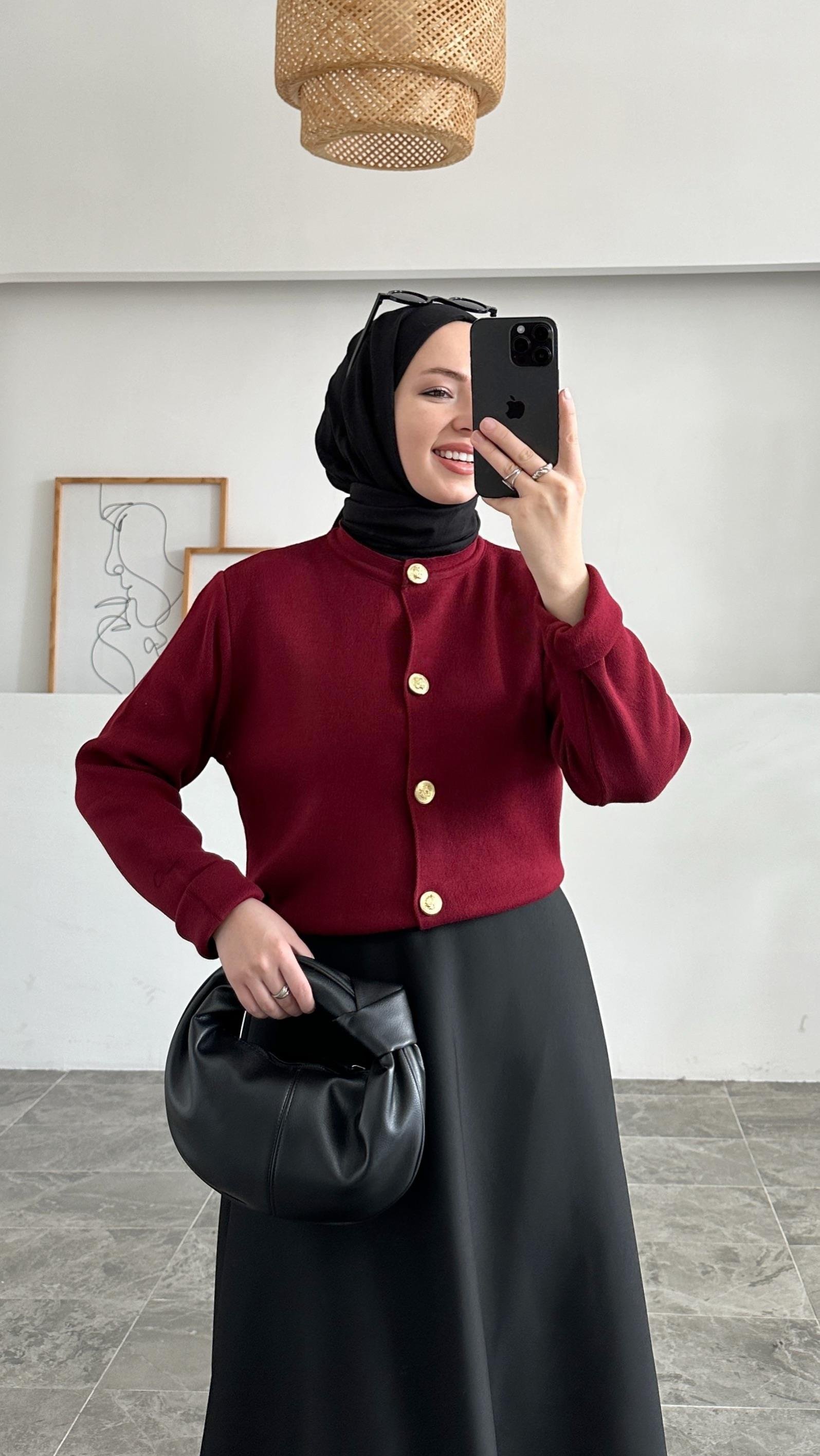 Ursula Zara Model Düz Bordo Kısa Triko Hırka