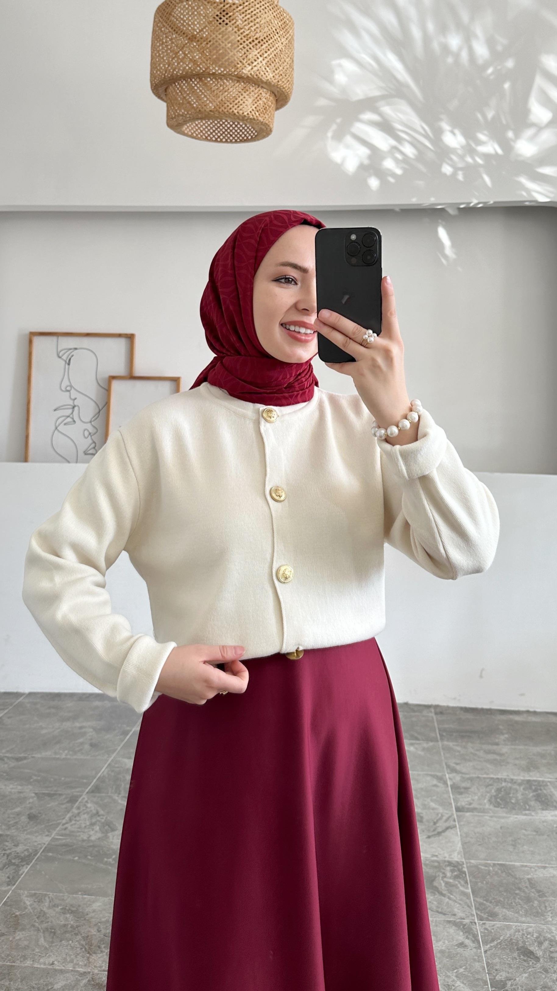 Ursula Zara Model Düz Krem Kısa Triko Hırka