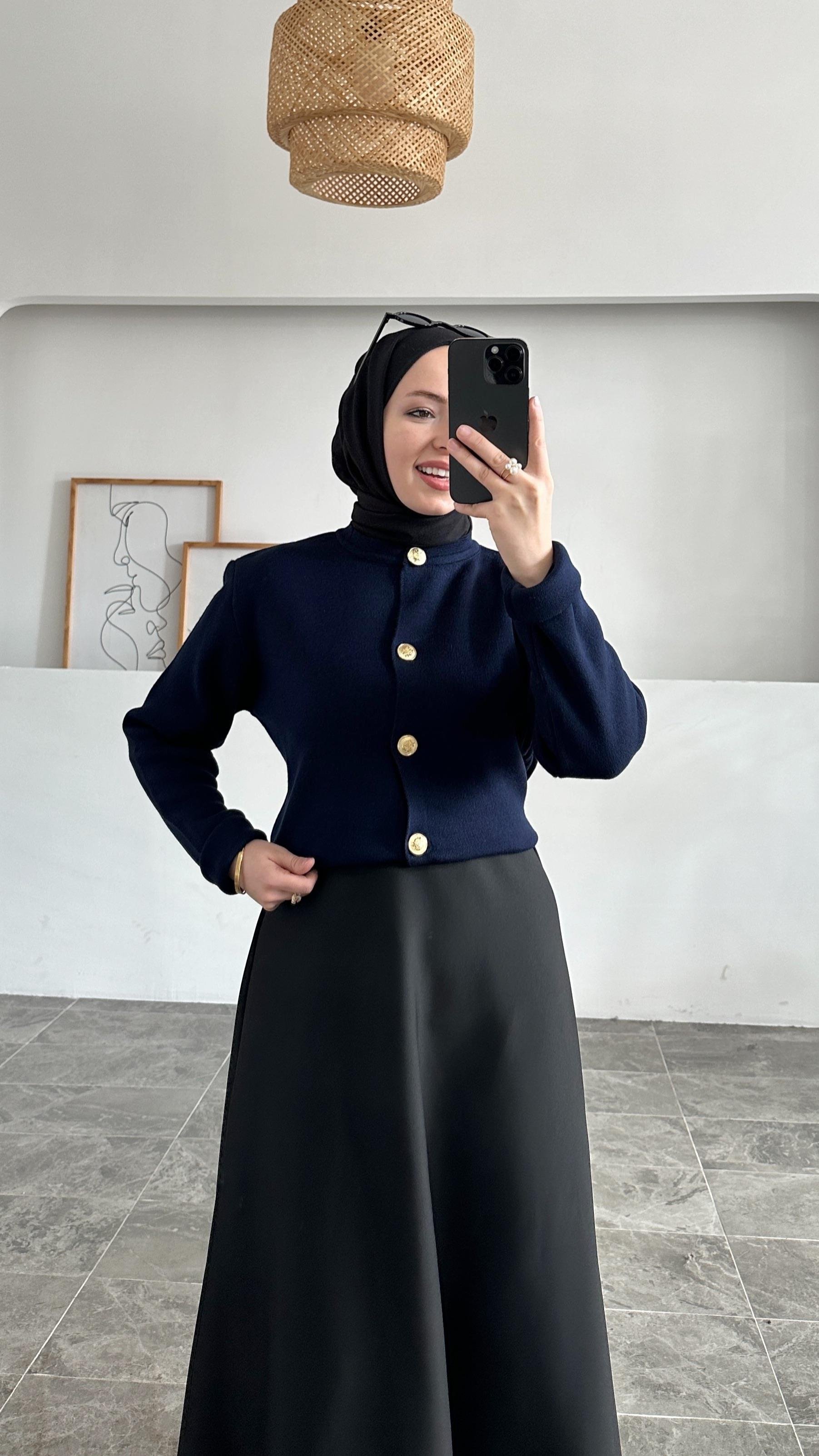 Ursula Zara Model Düz Lacivert Kısa Triko Hırka