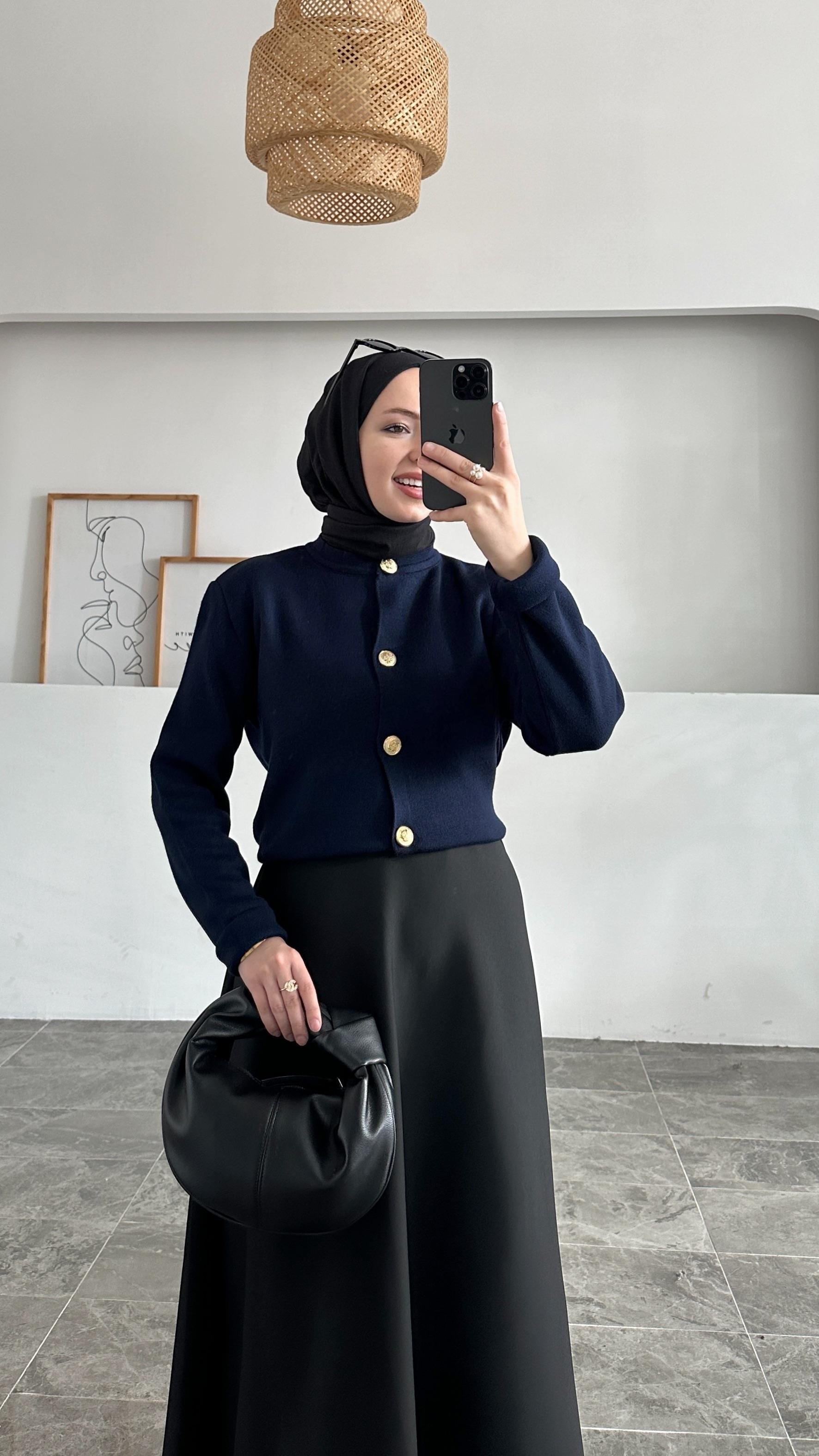 Ursula Zara Model Düz Lacivert Kısa Triko Hırka