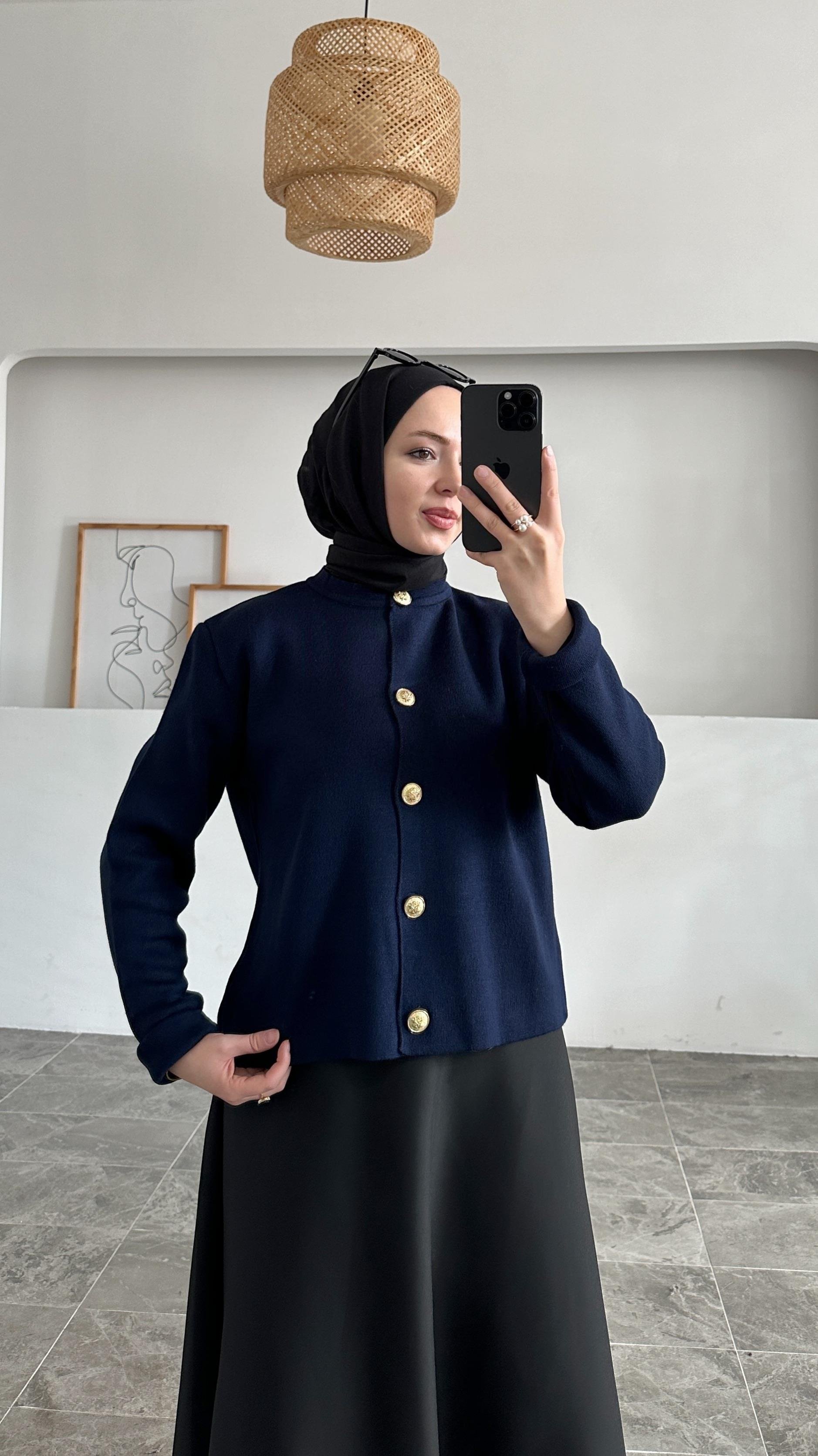 Ursula Zara Model Düz Lacivert Kısa Triko Hırka