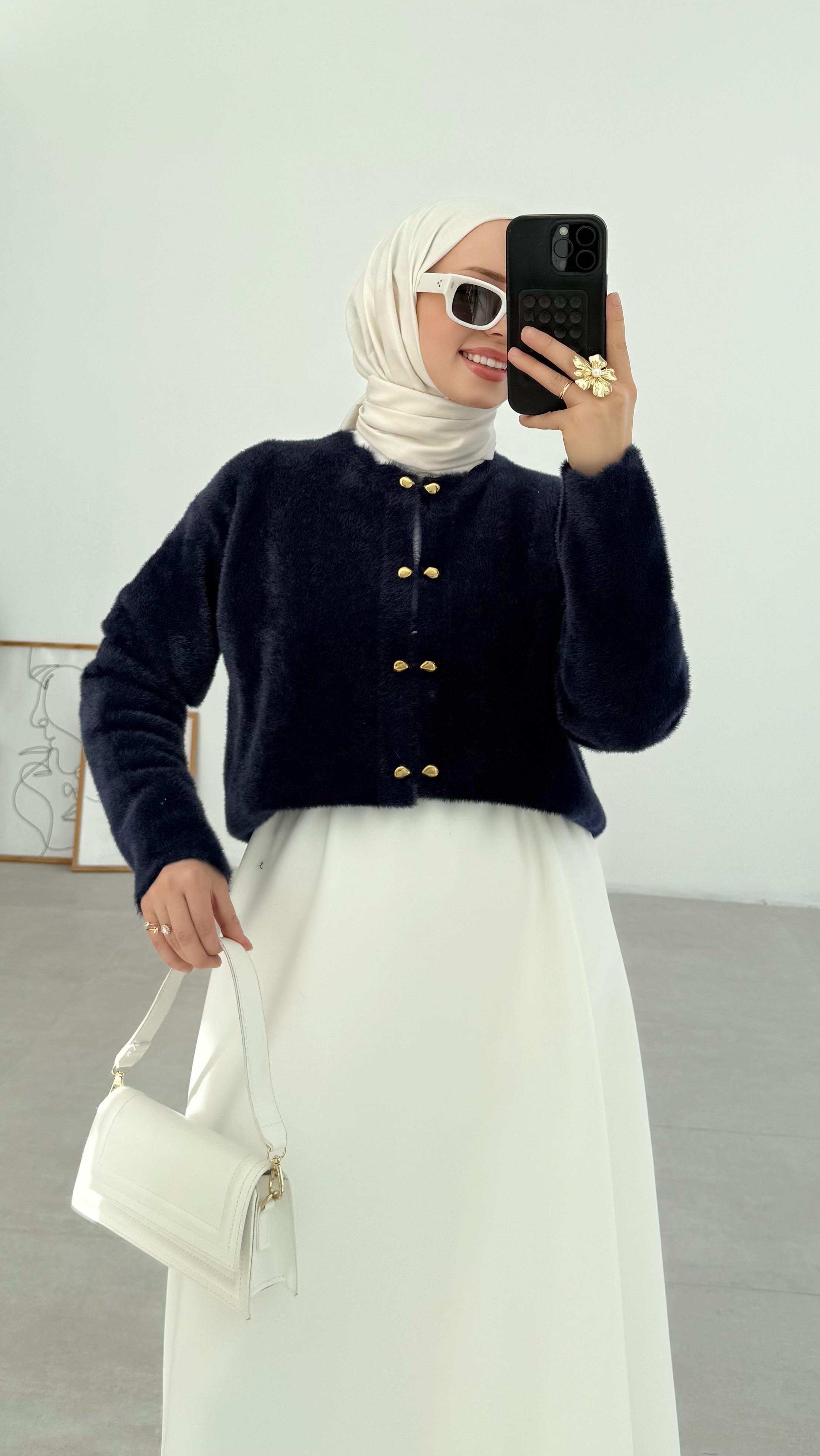 Vanessa Premıum Angora Lacivert Hırka