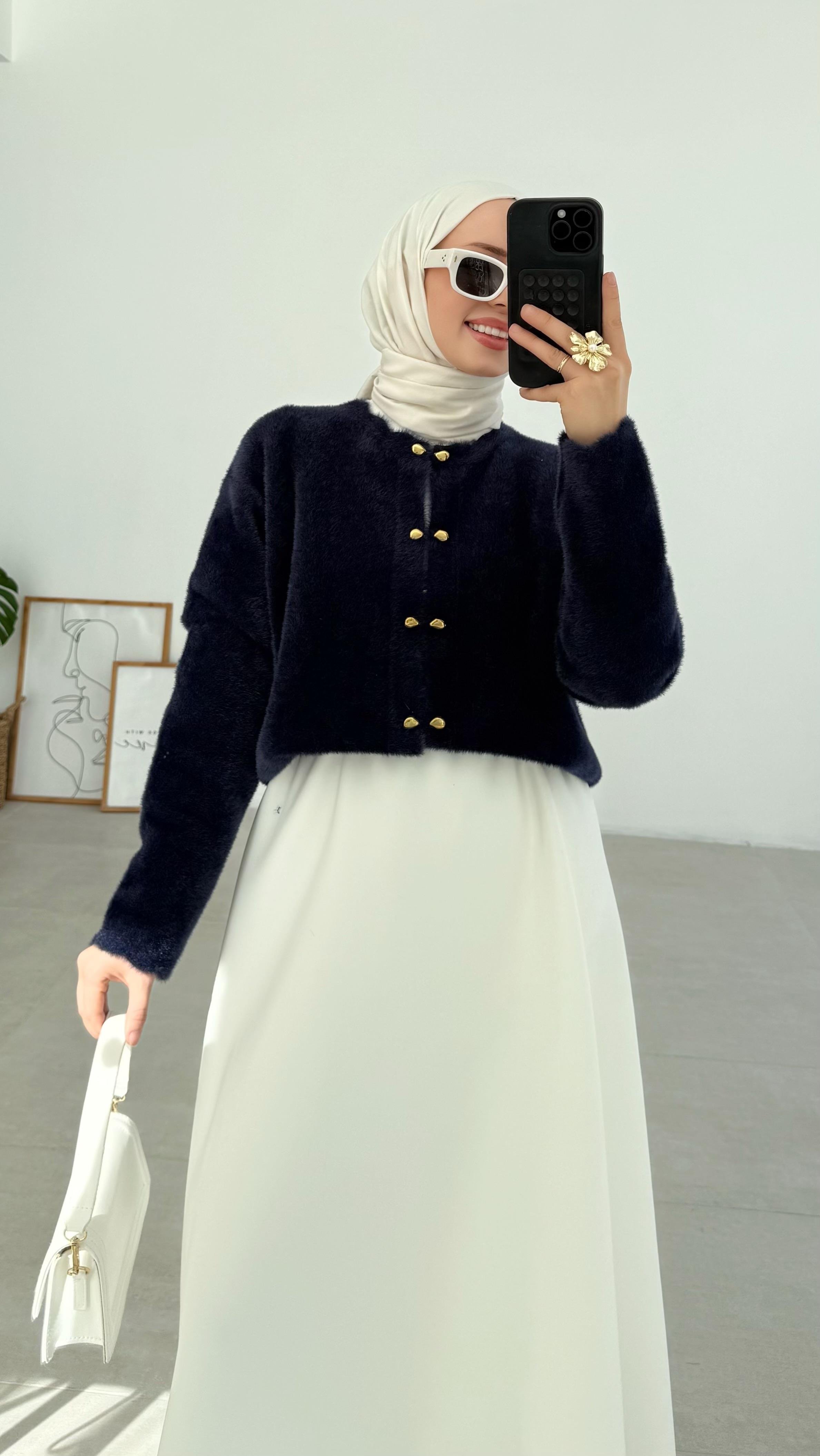 Vanessa Premıum Angora Lacivert Hırka