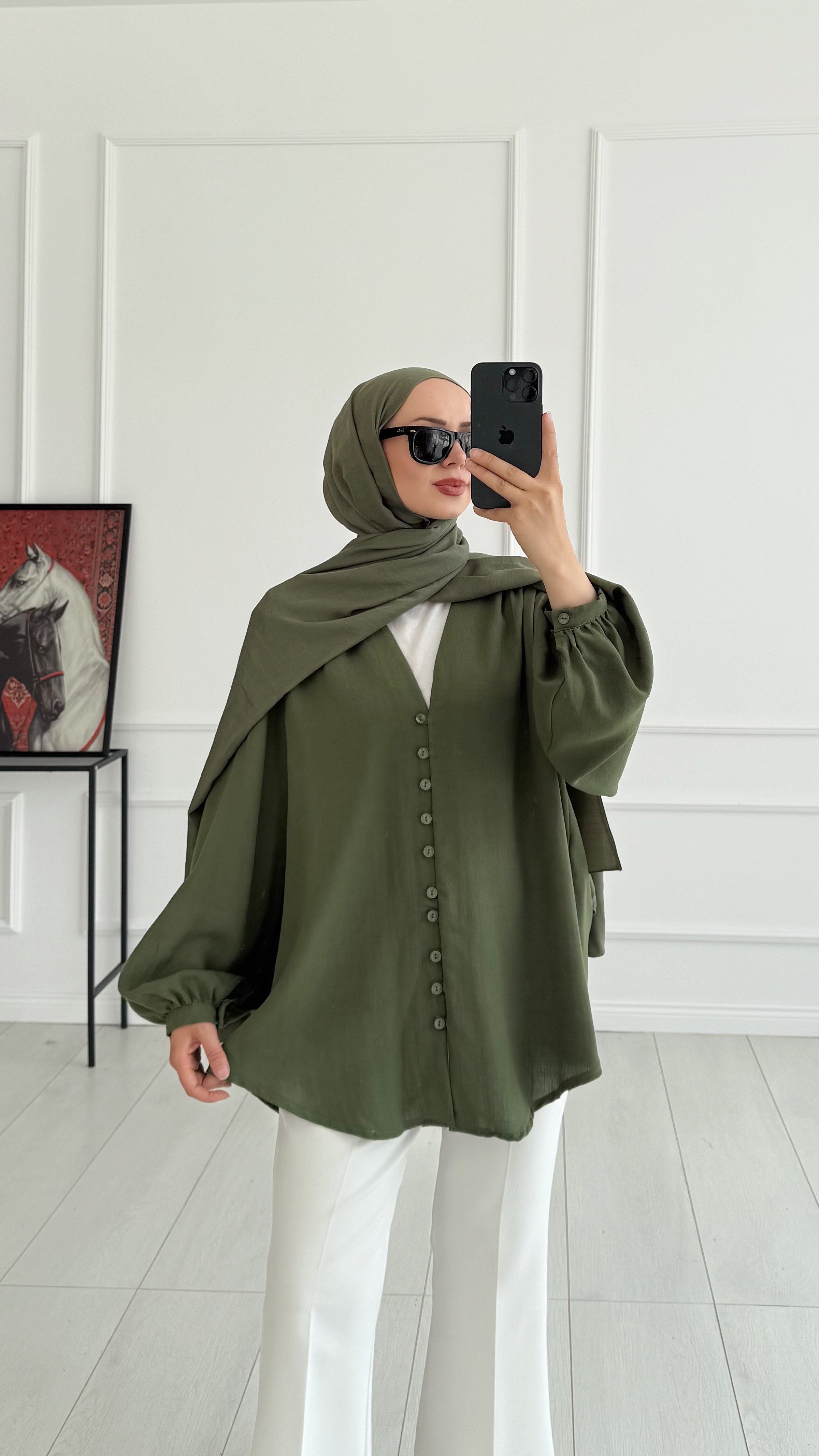 Vera Brit Düğme Haki Bluz 