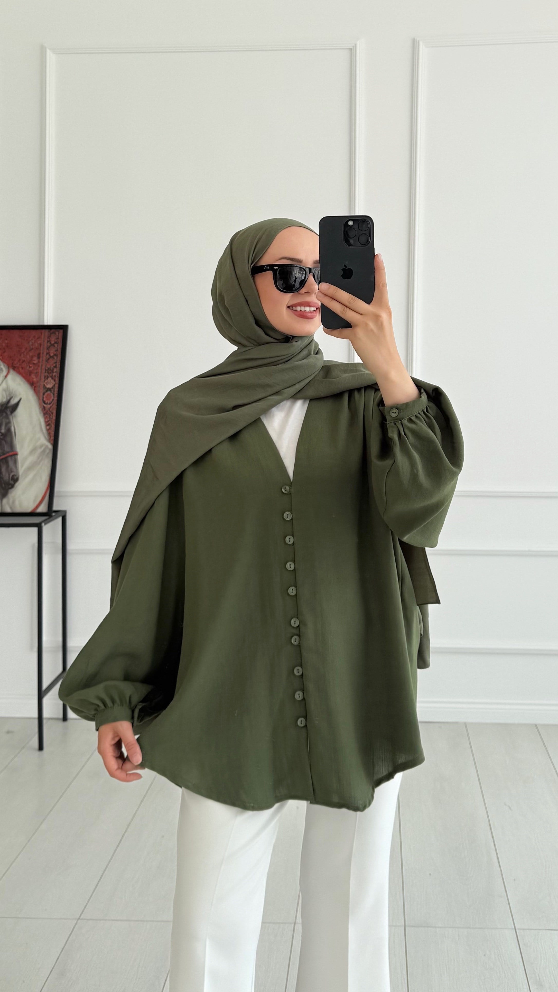 Vera Brit Düğme Haki Bluz 