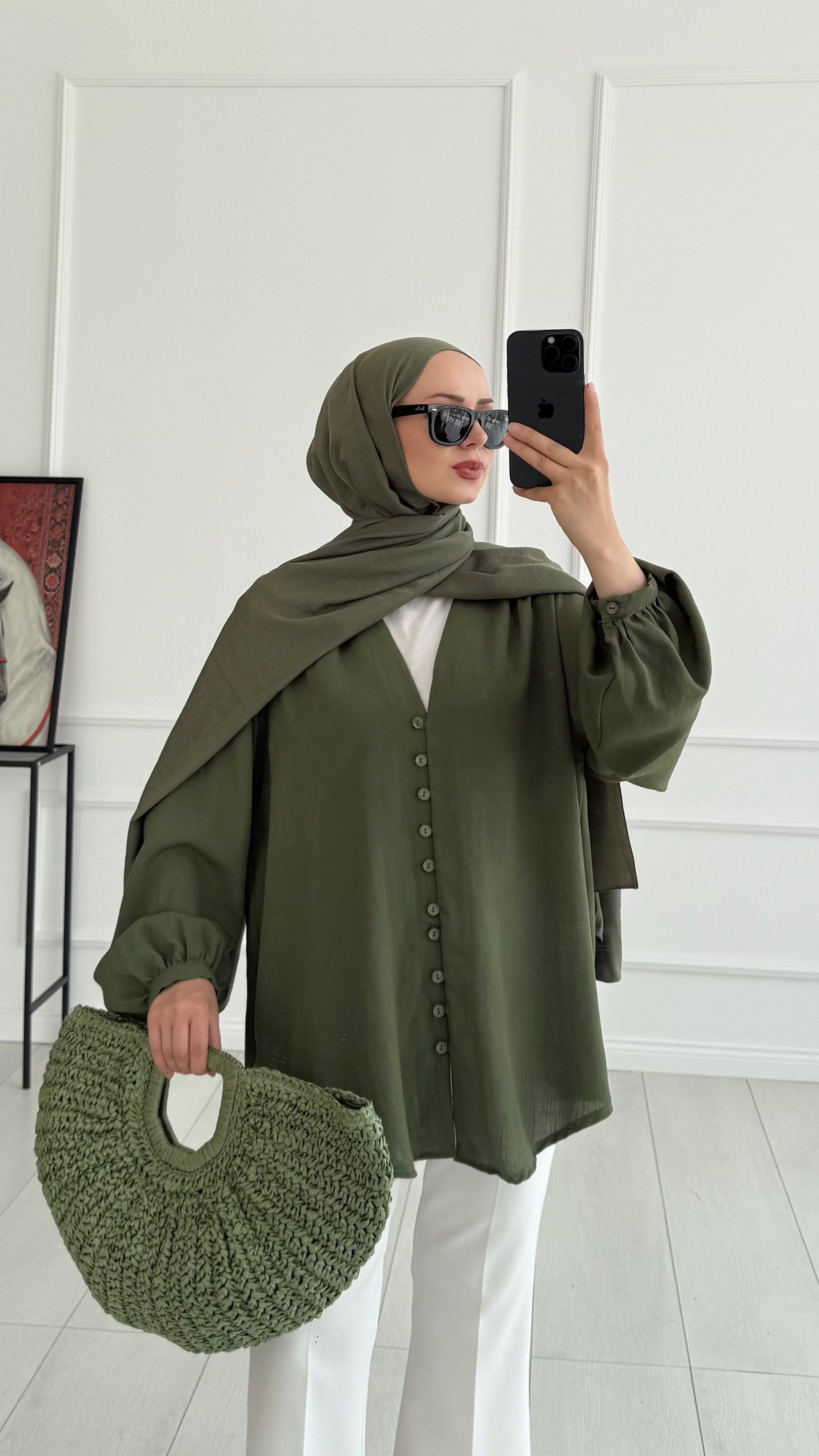 Vera Brit Düğme Haki Bluz 