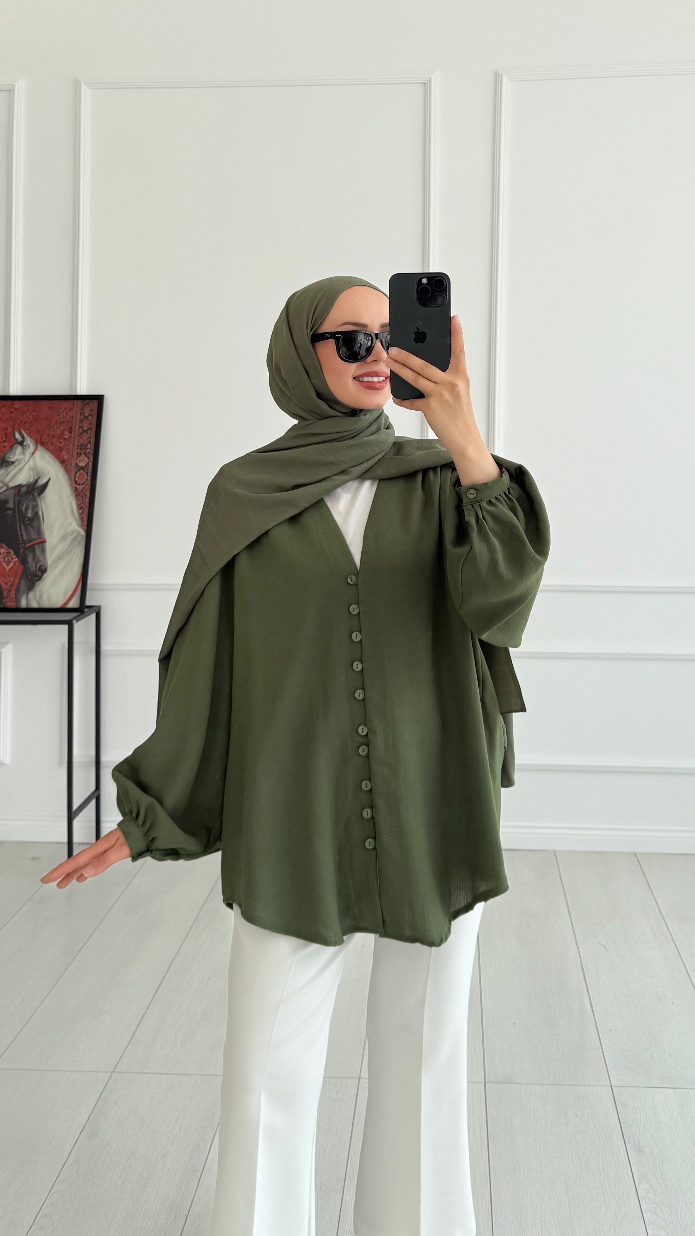 Vera Brit Düğme Haki Bluz 