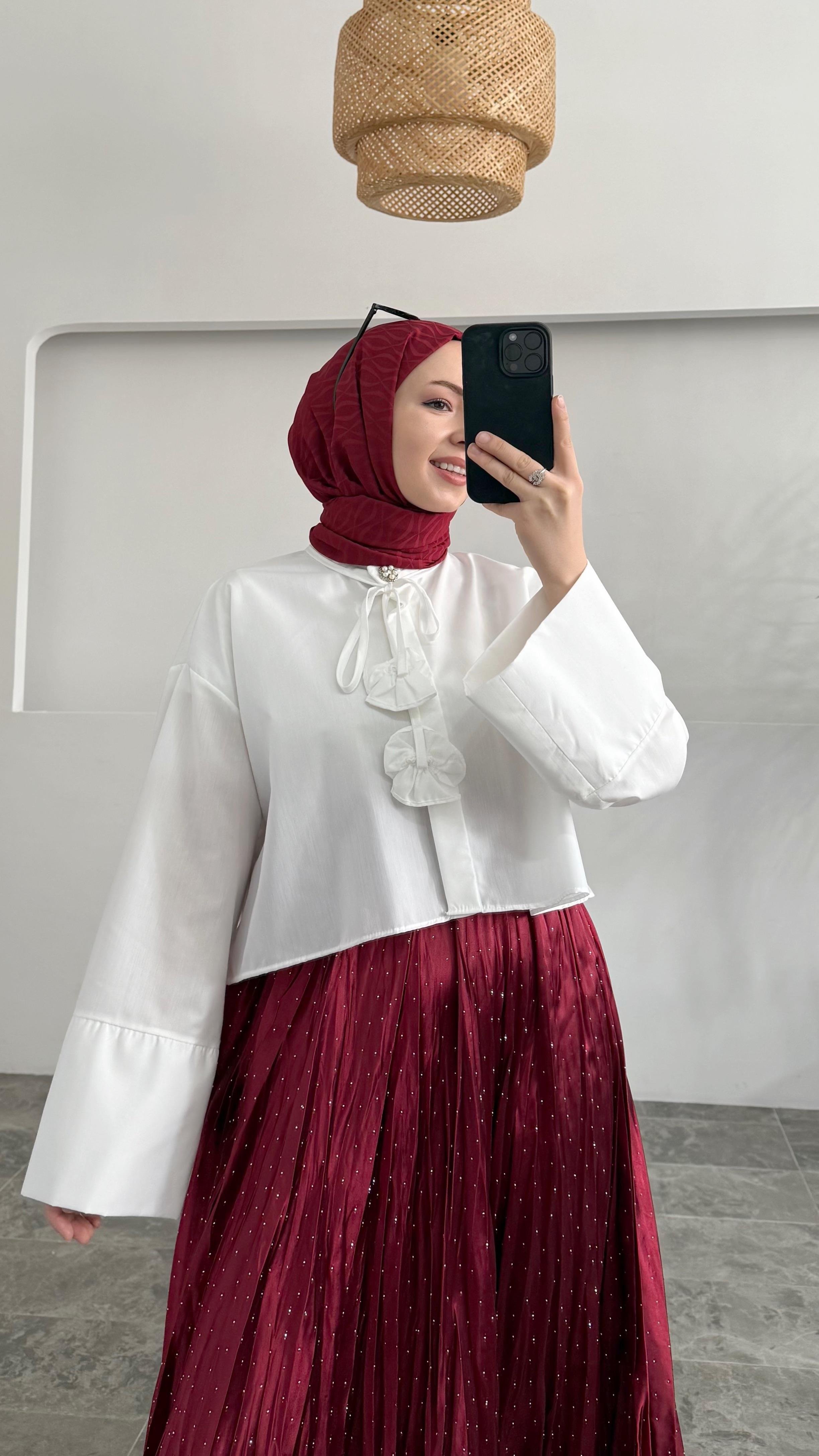 Wow Pullu Kraş Bordo Etek