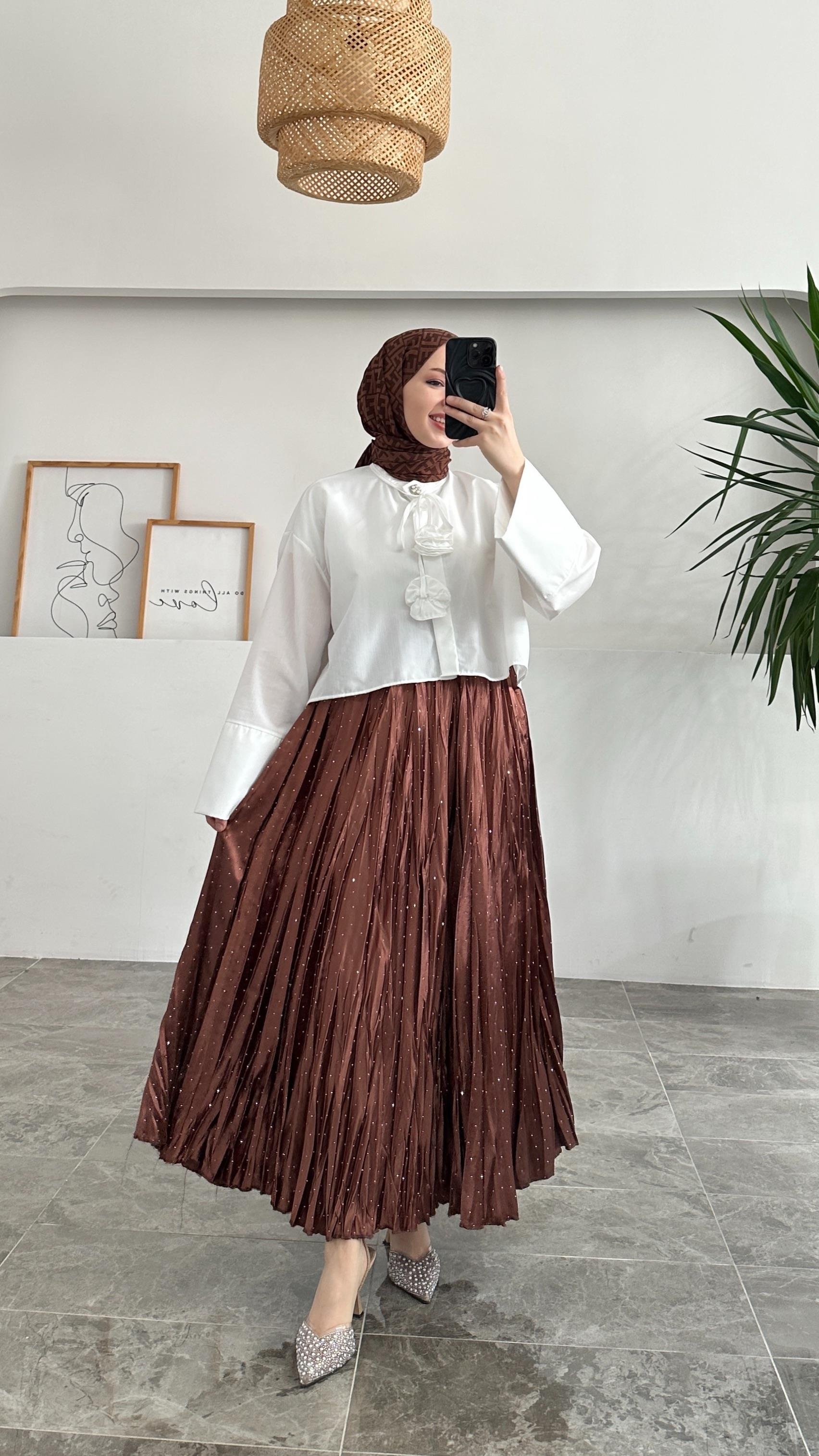 Wow Pullu Kraş Kahverengi Etek