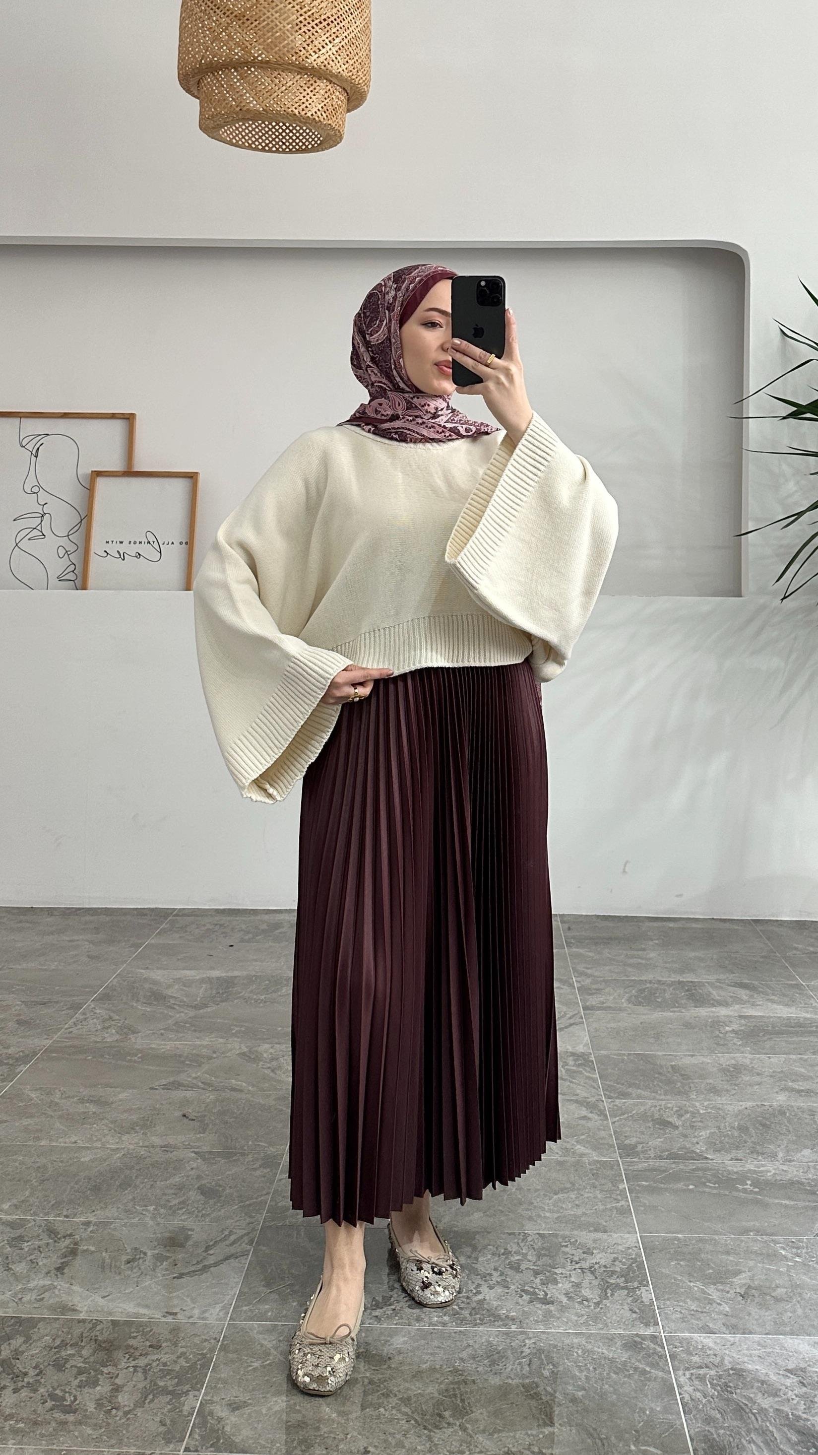 ZR Geniş Kol Krem Oversize Triko Kazak