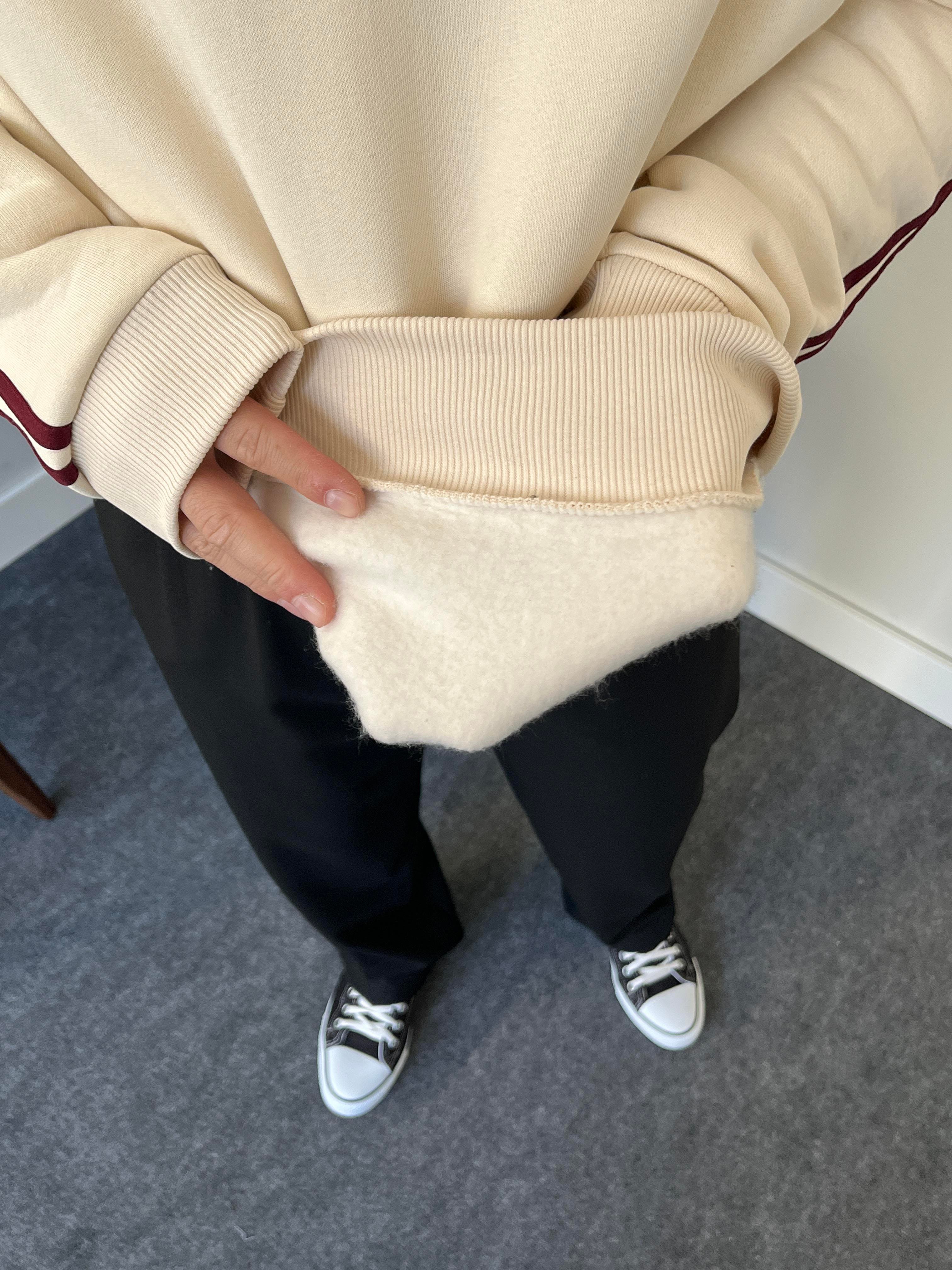 1962 Nakışlı Krem Üç İplik Şardonlu Basic Sweatshirt