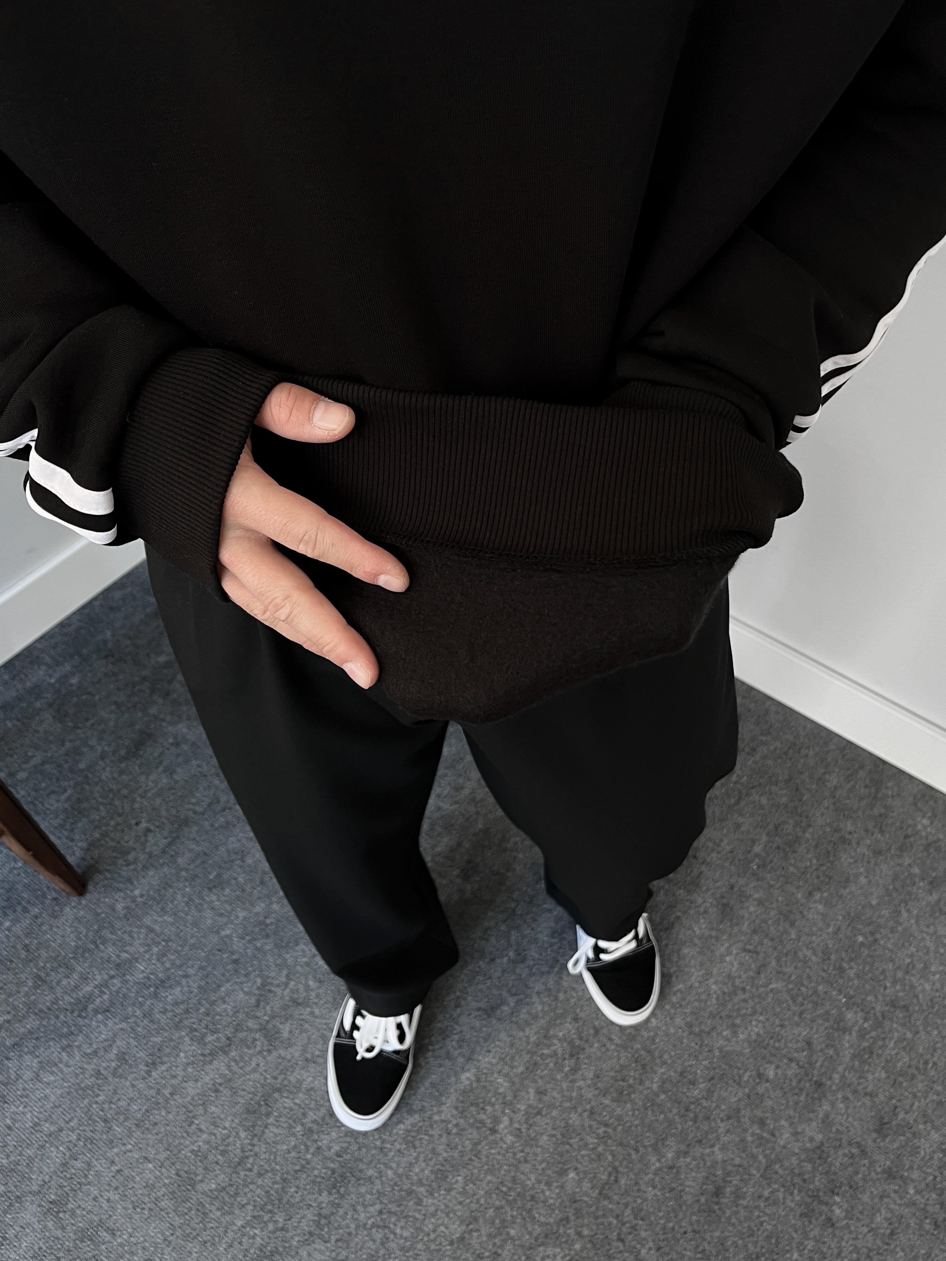 1962 Nakışlı Siyah Üç İplik Şardonlu Basic Sweatshirt