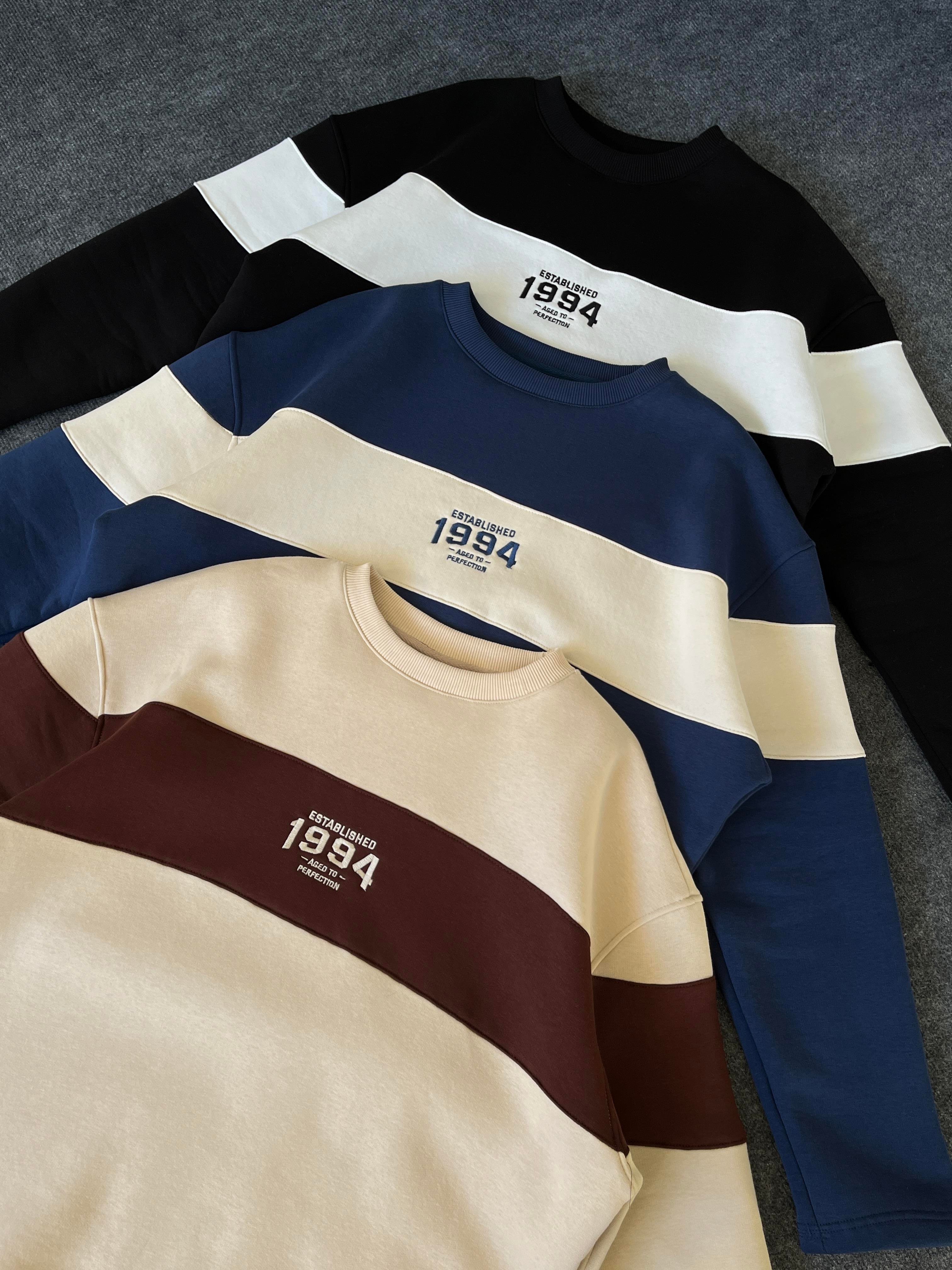 1994 Nakışlı Krem Üç İplik Şardonlu Sweatshirt