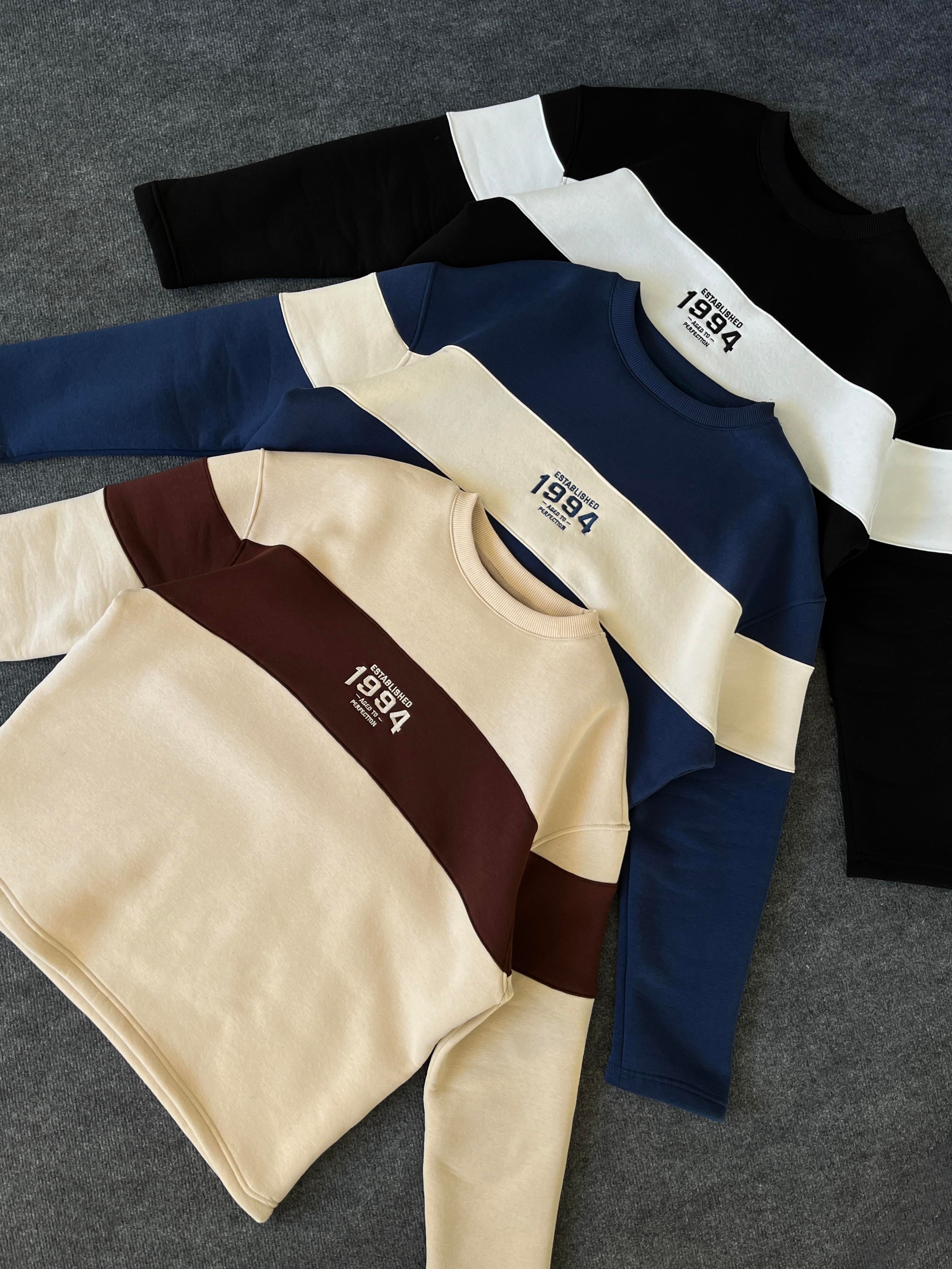 1994 Nakışlı Siyah Üç İplik Şardonlu Sweatshirt