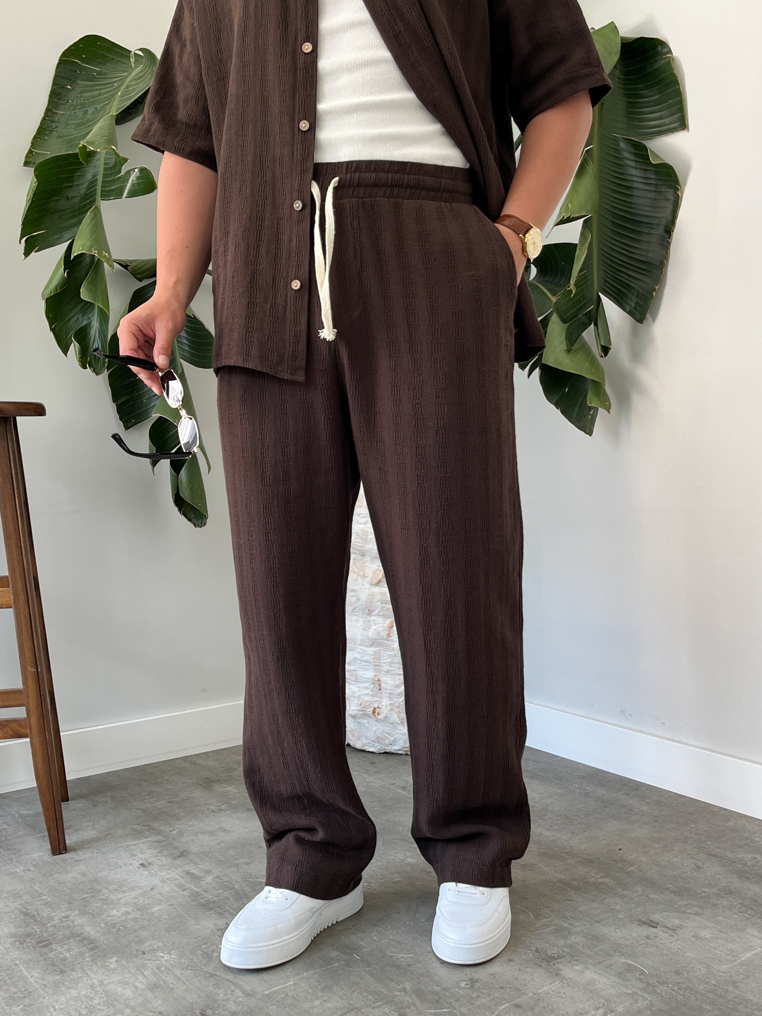 Acı Kahve Alaçatı Casual Desenli Oversize Takım