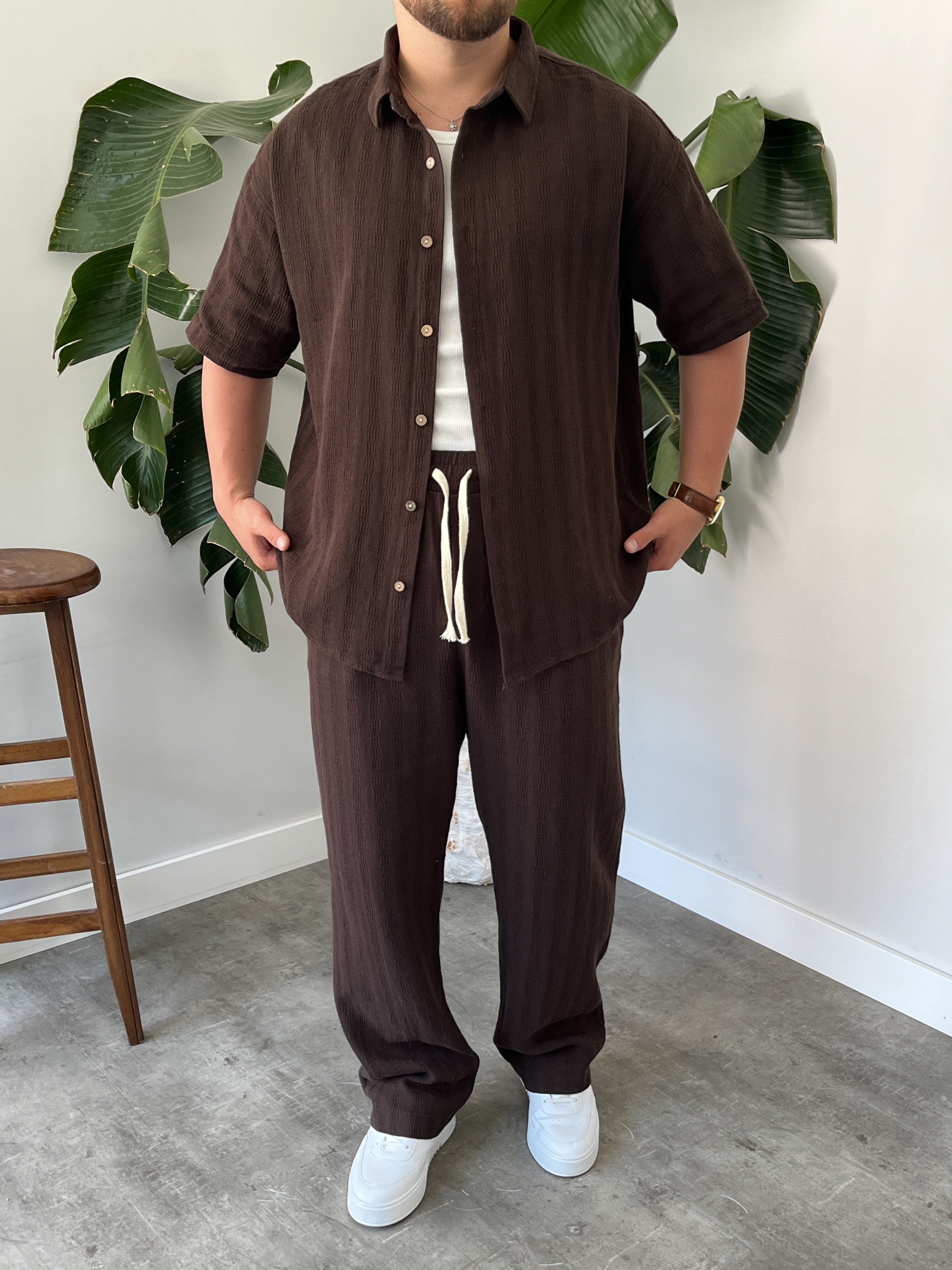 Acı Kahve Alaçatı Casual Desenli Oversize Takım