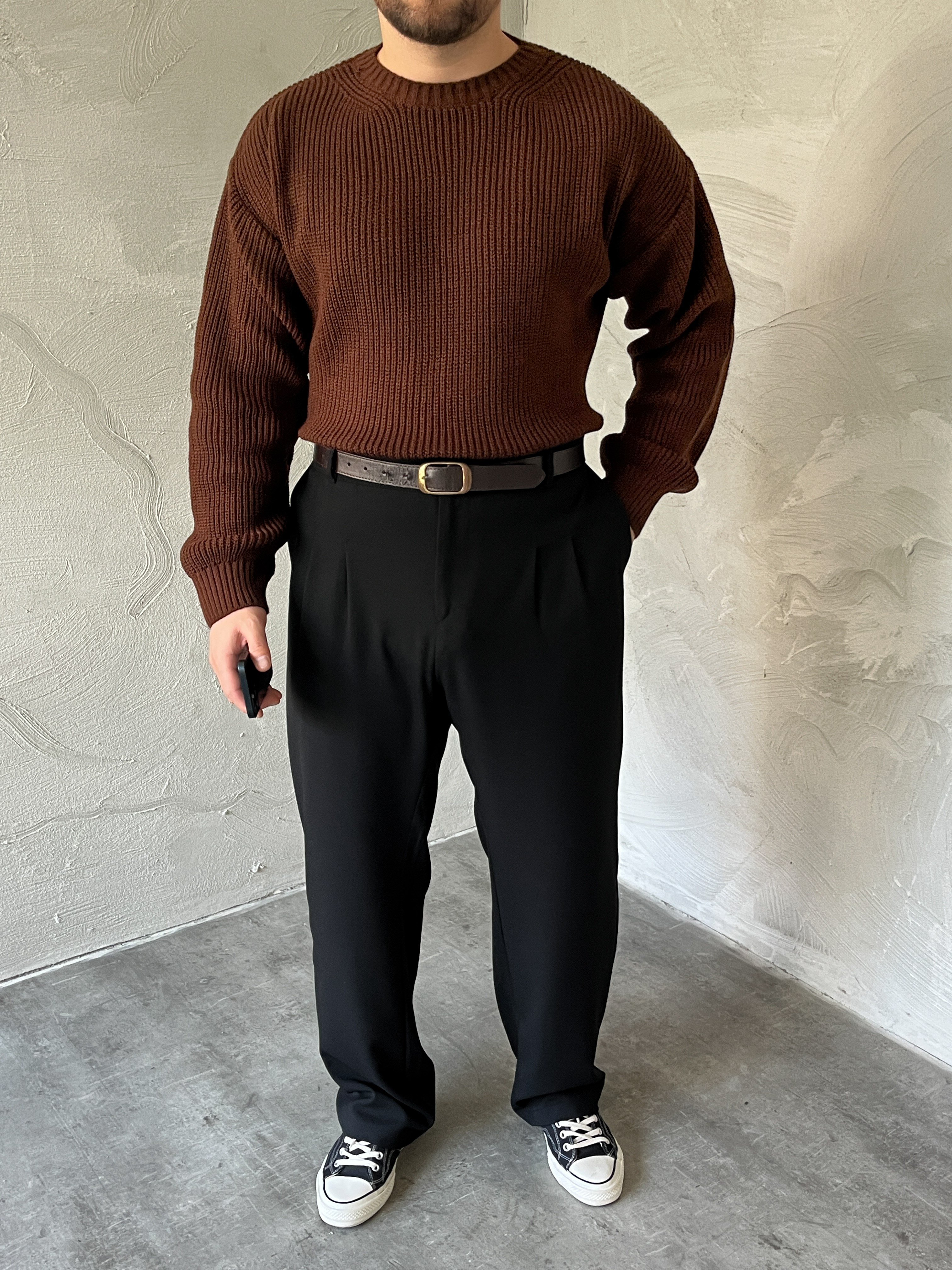 Acı Kahve Basic Örgü Oversize Kazak