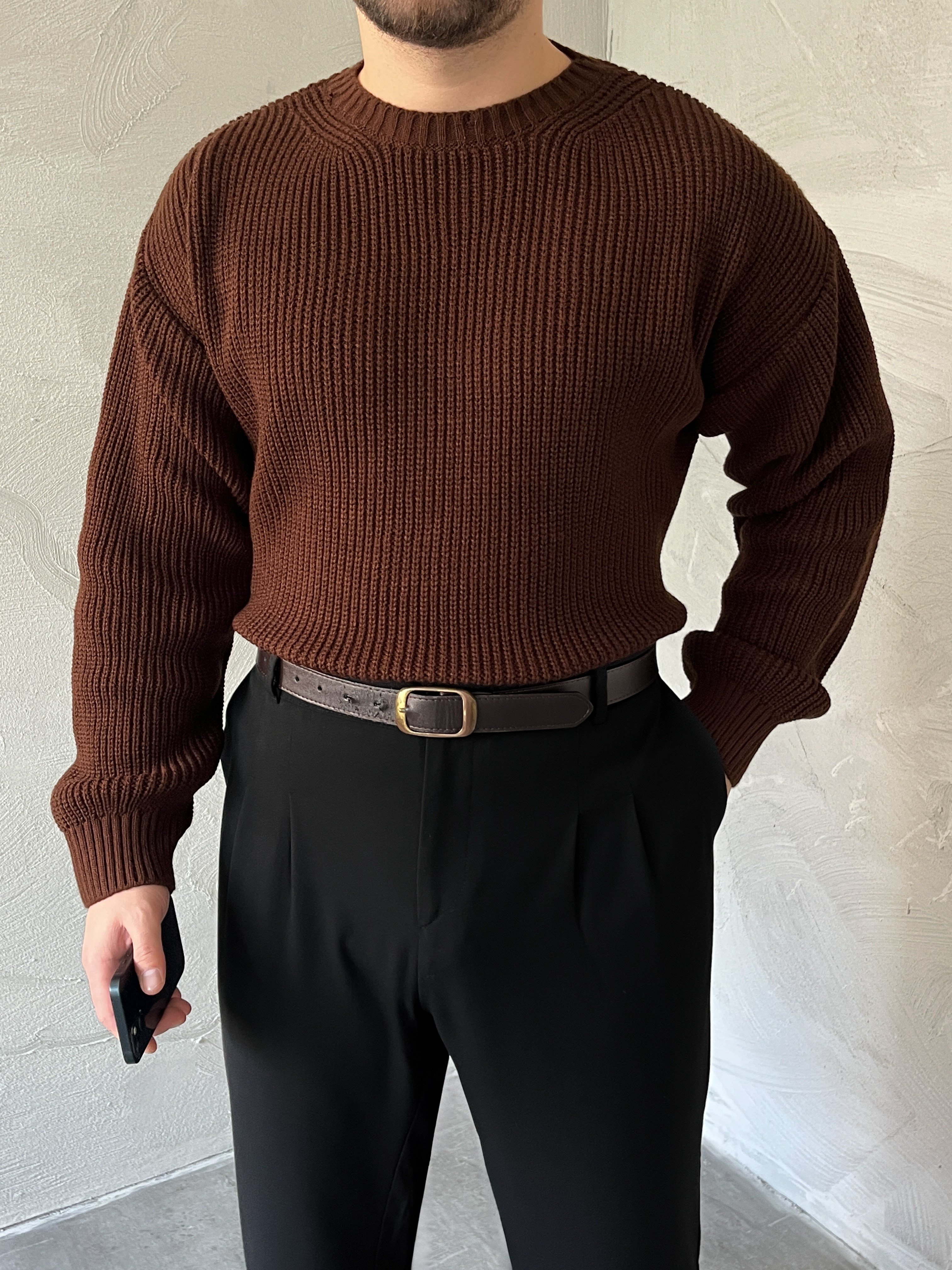 Acı Kahve Basic Örgü Oversize Kazak
