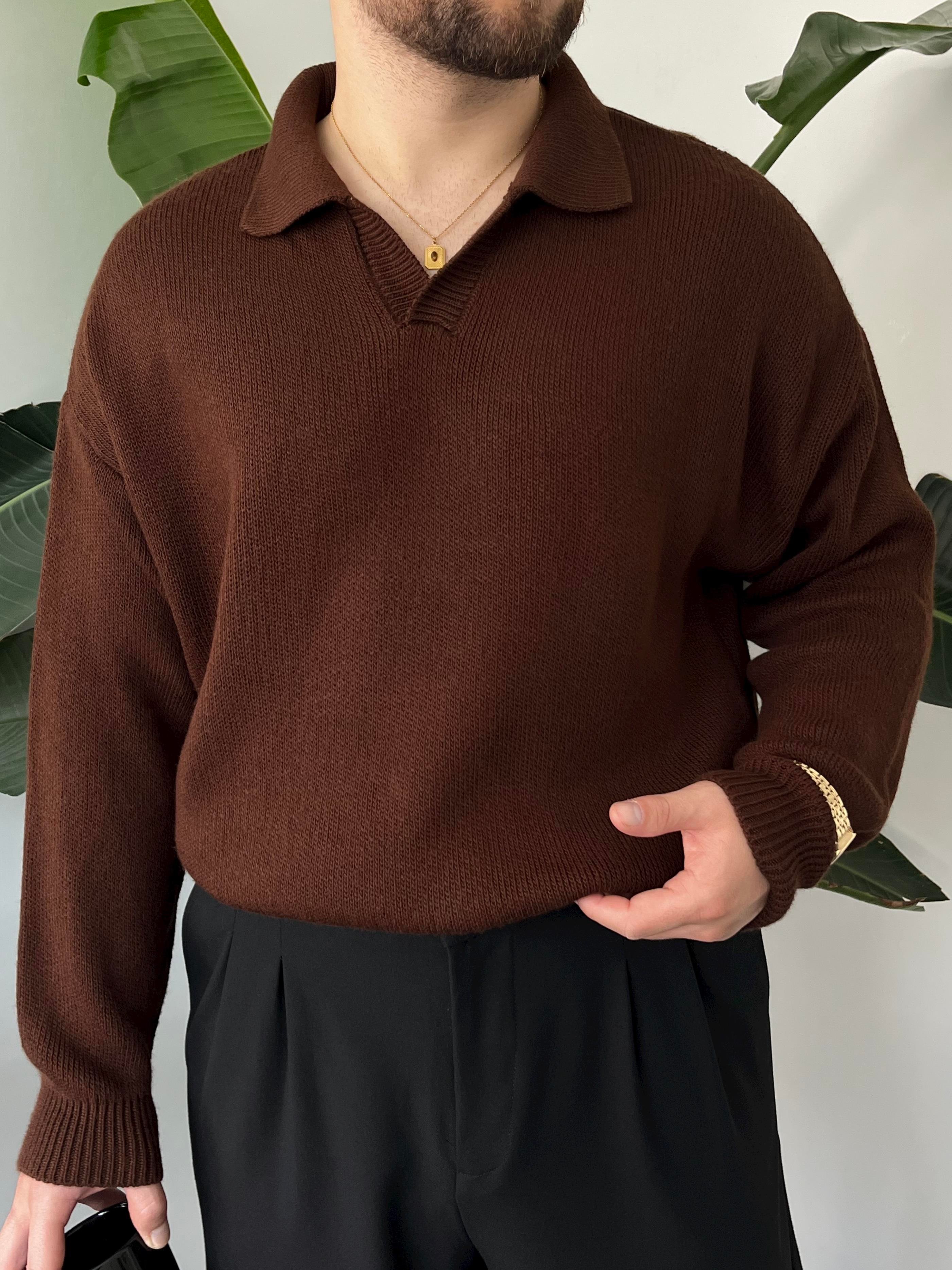 Acı Kahve Casual Polo Yaka Kazak