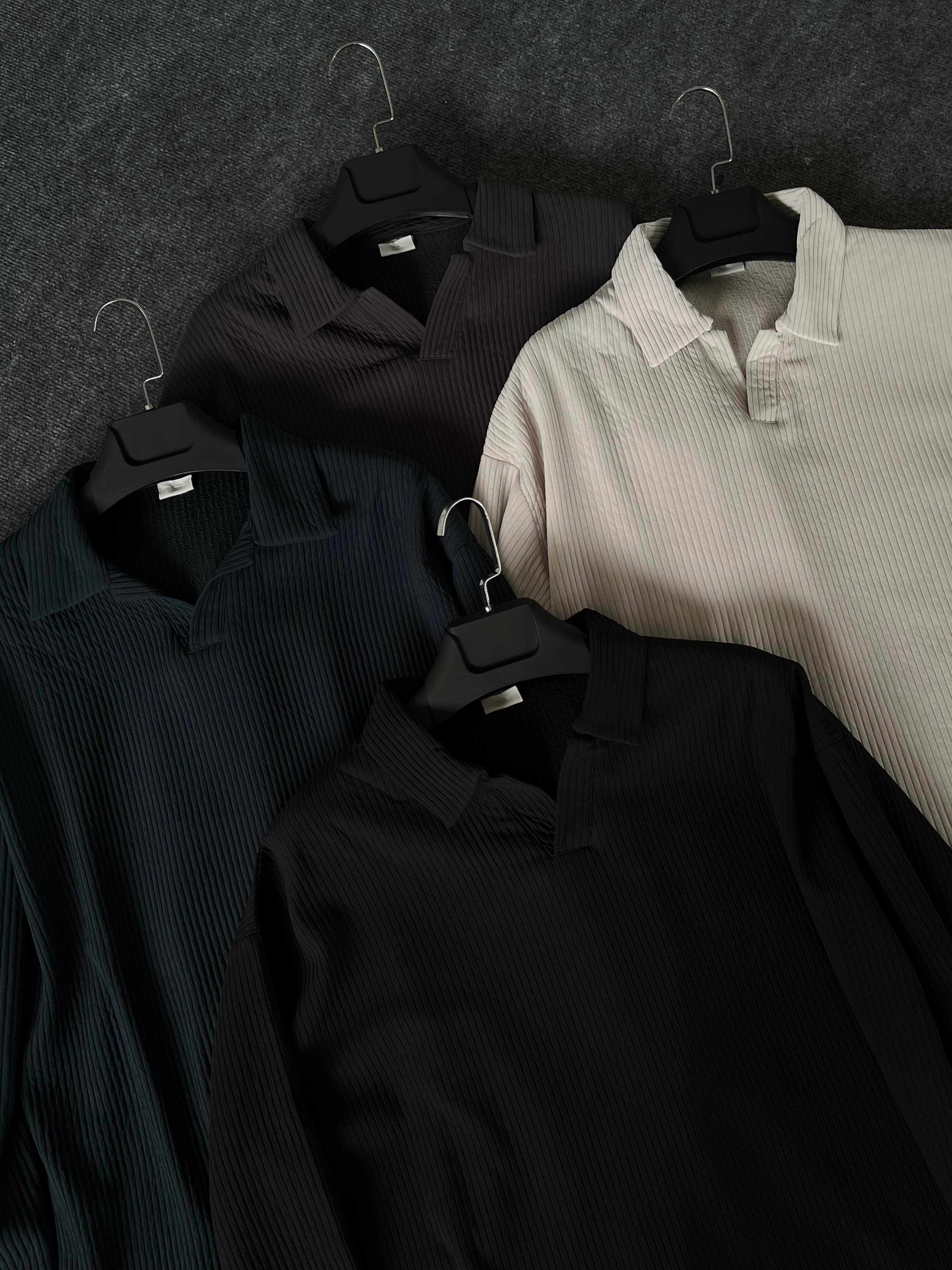 Açık Gri Fitilli Polo Yaka Triko Sweat