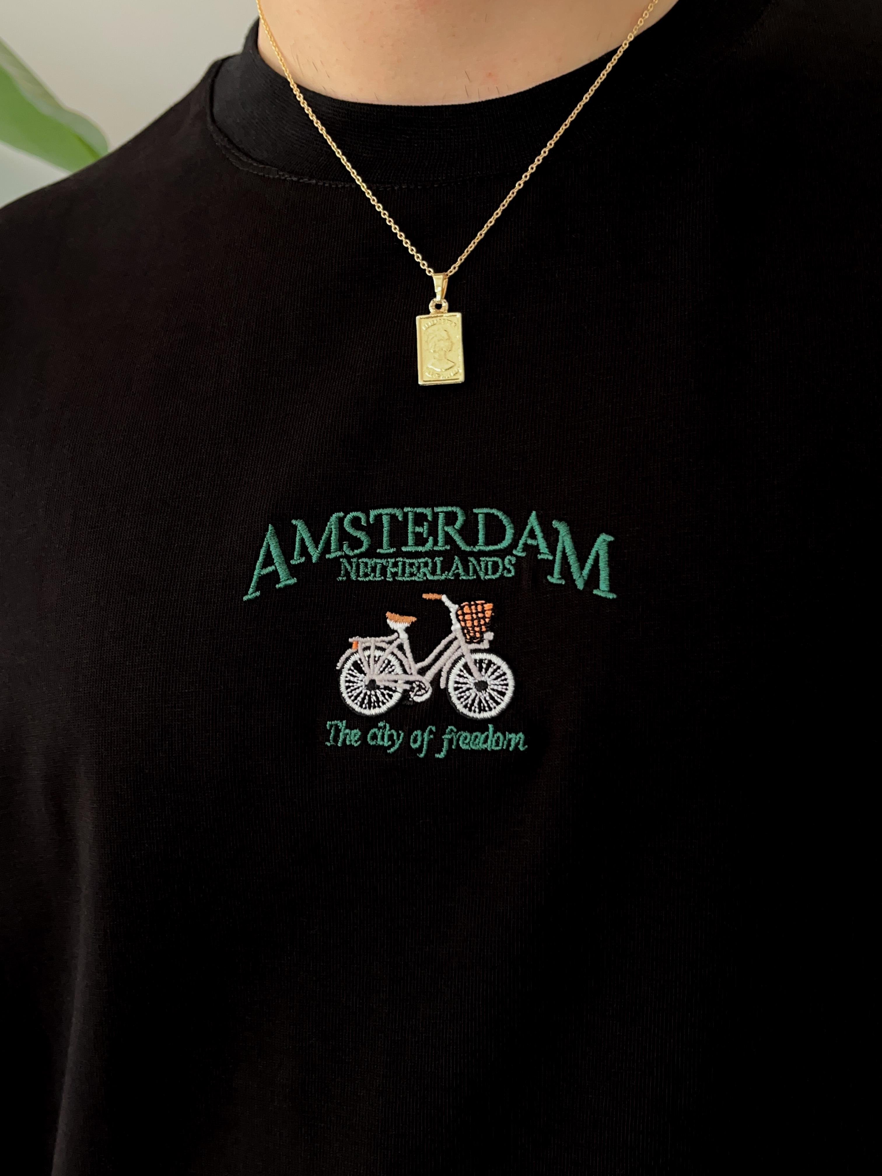 Amsterdam Nakışlı Siyah Oversize  T-shirt