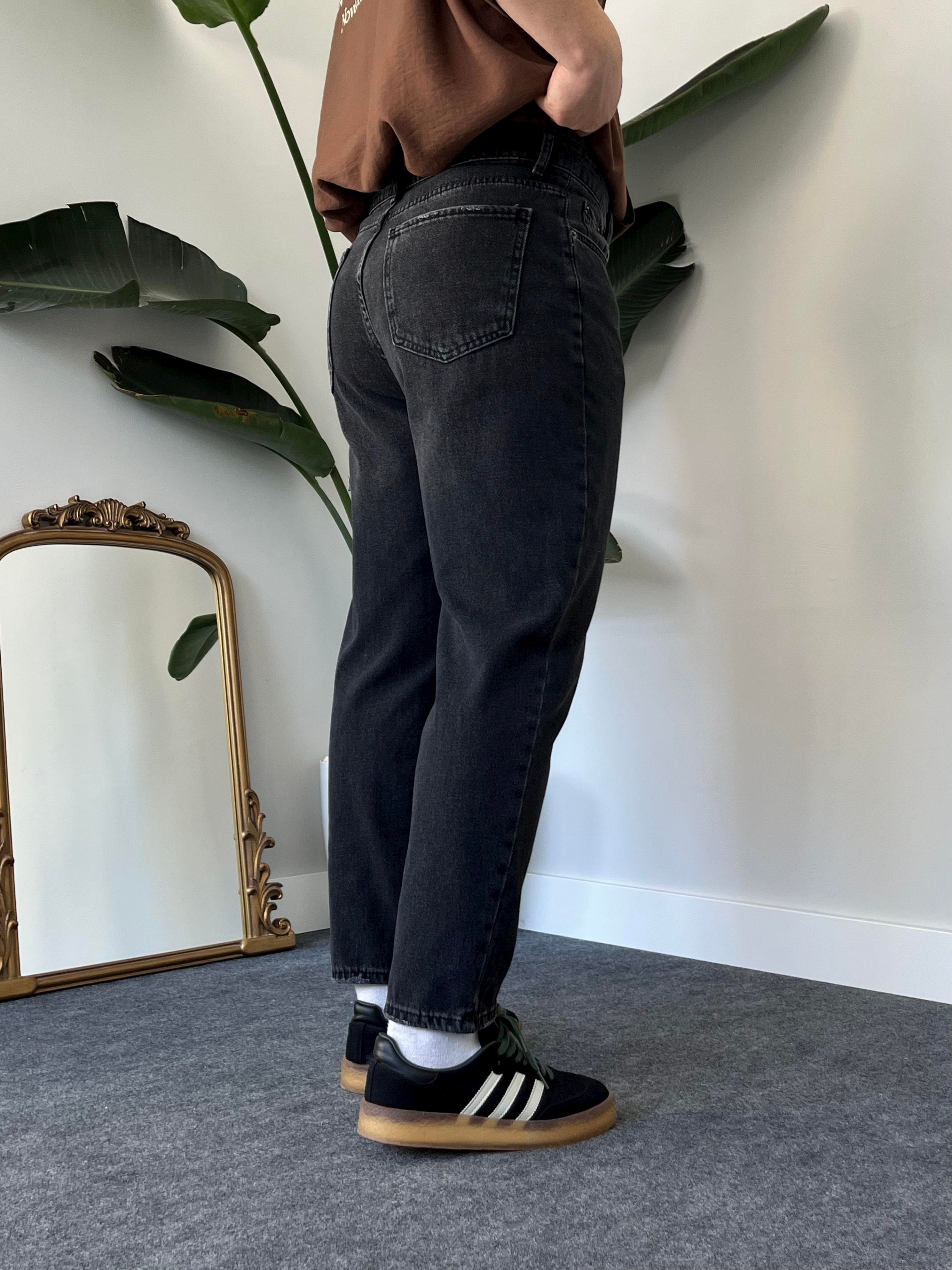 Antrasit Taşlamalı Boyfriend Jean