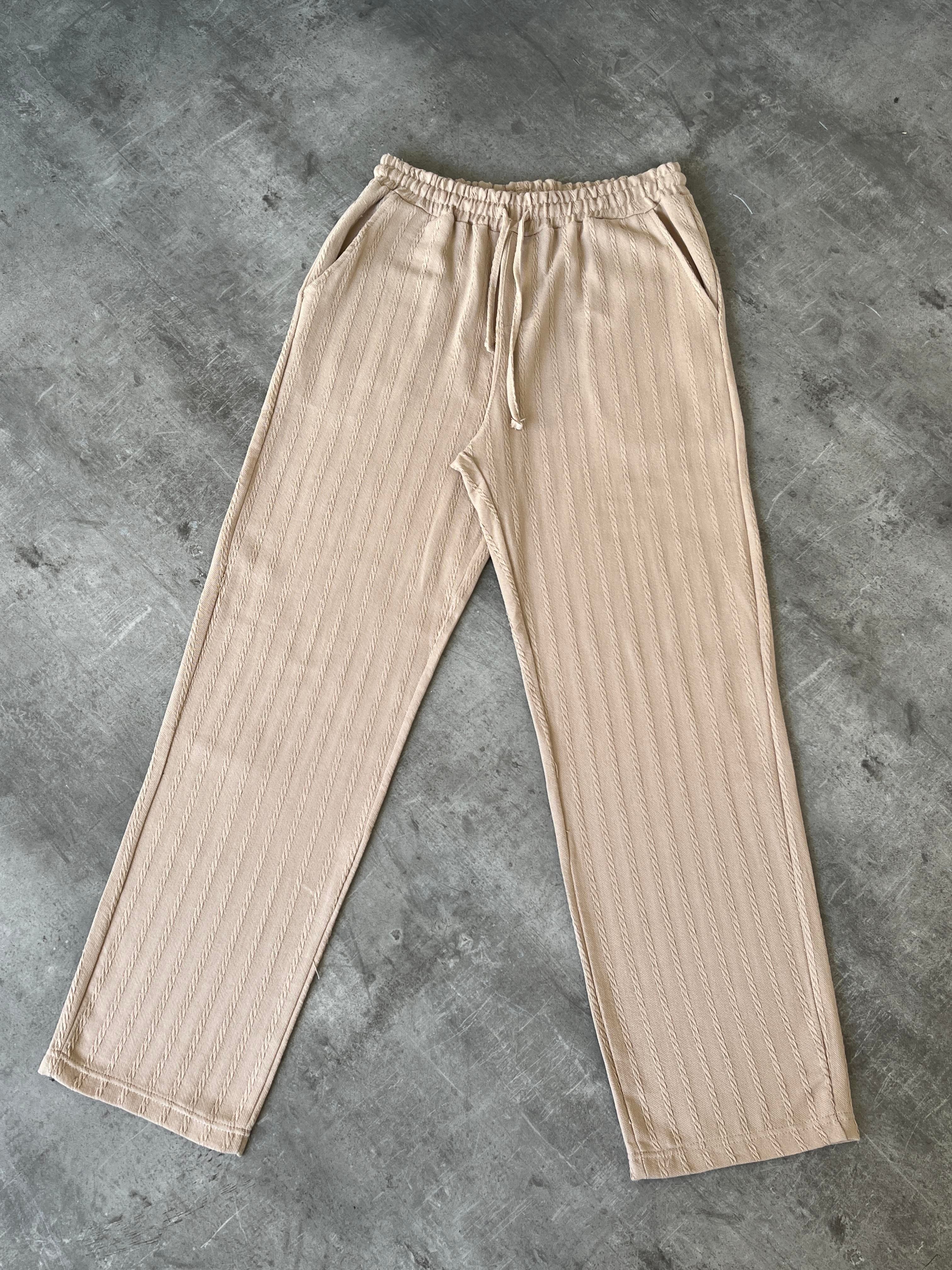 Bej Desenli Baggy Keten Pantolon