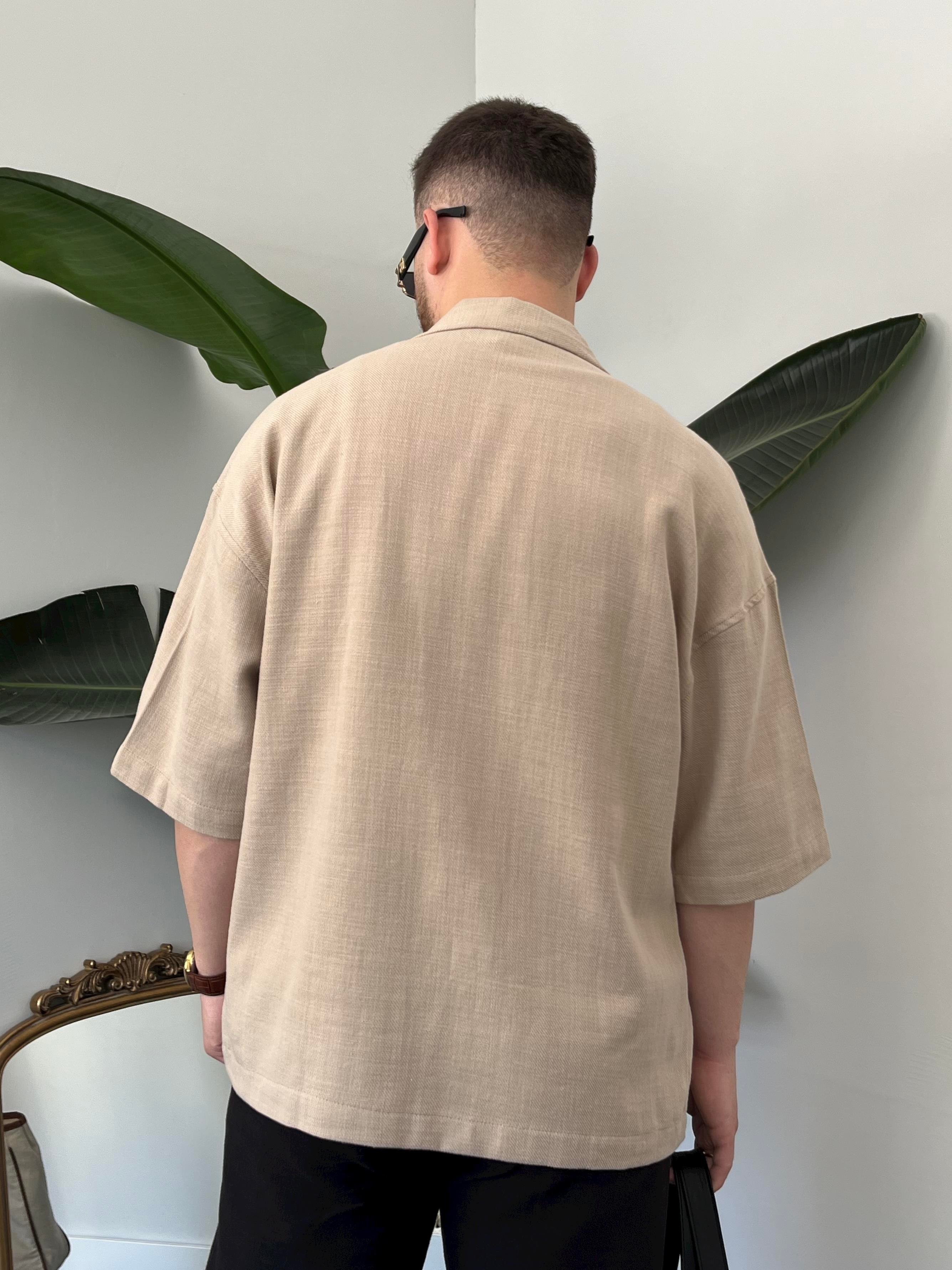 Bej Gabardin Oversize Gömlek