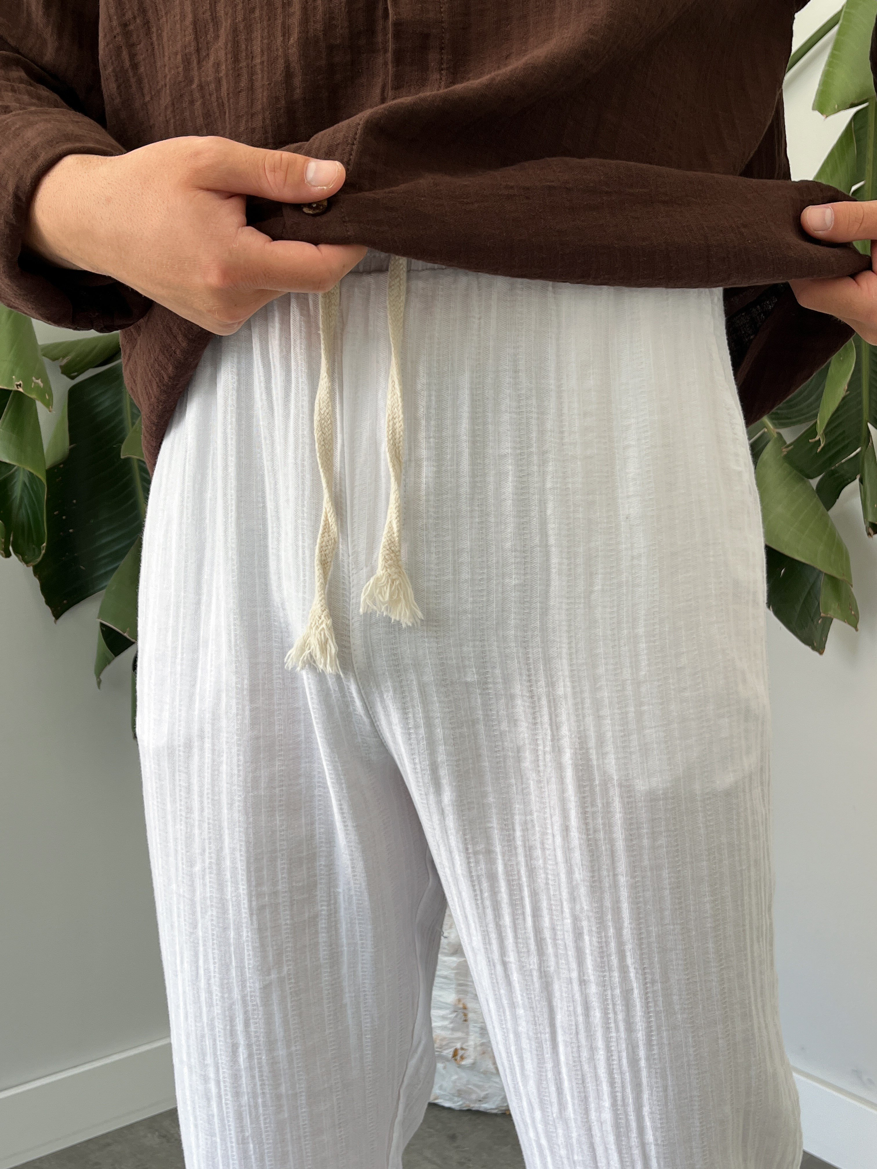 Beyaz Armürlü Müslin Baggy Pantolon