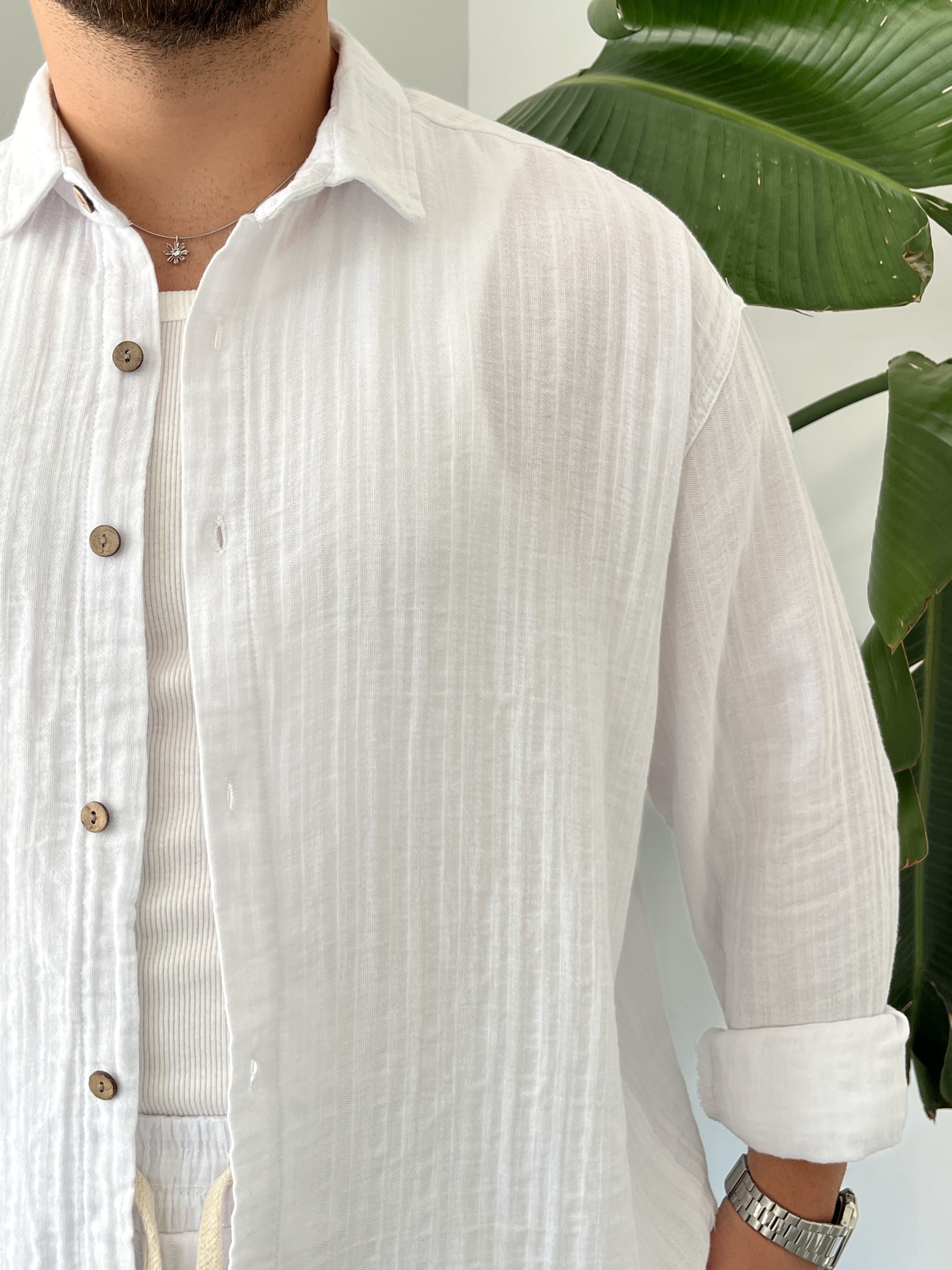 Beyaz Armürlü Müslin Oversize Takım