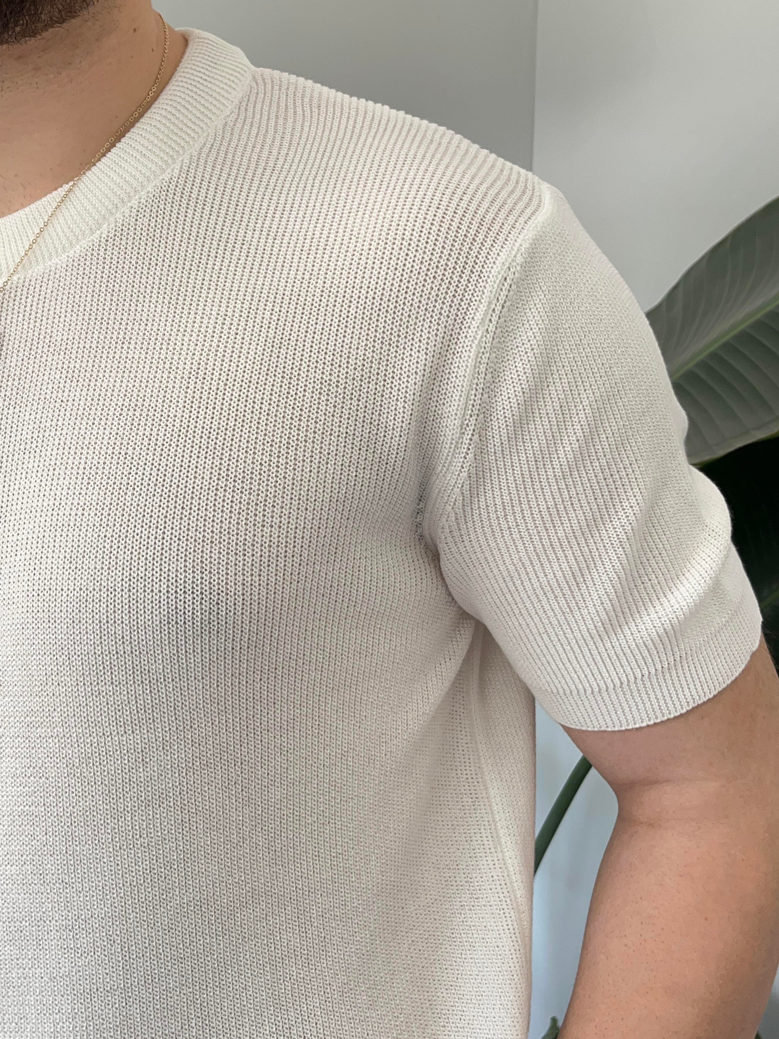 Beyaz Casual Örme Triko T-shirt