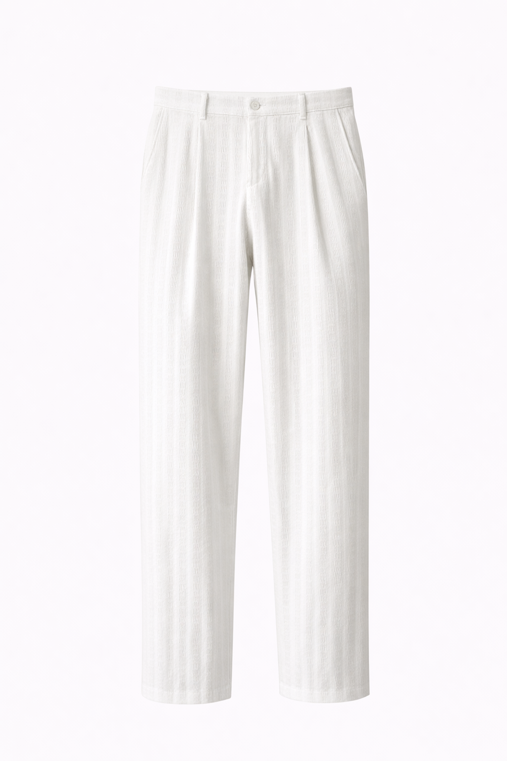 Beyaz Desenli Keten Baggy Pantolon