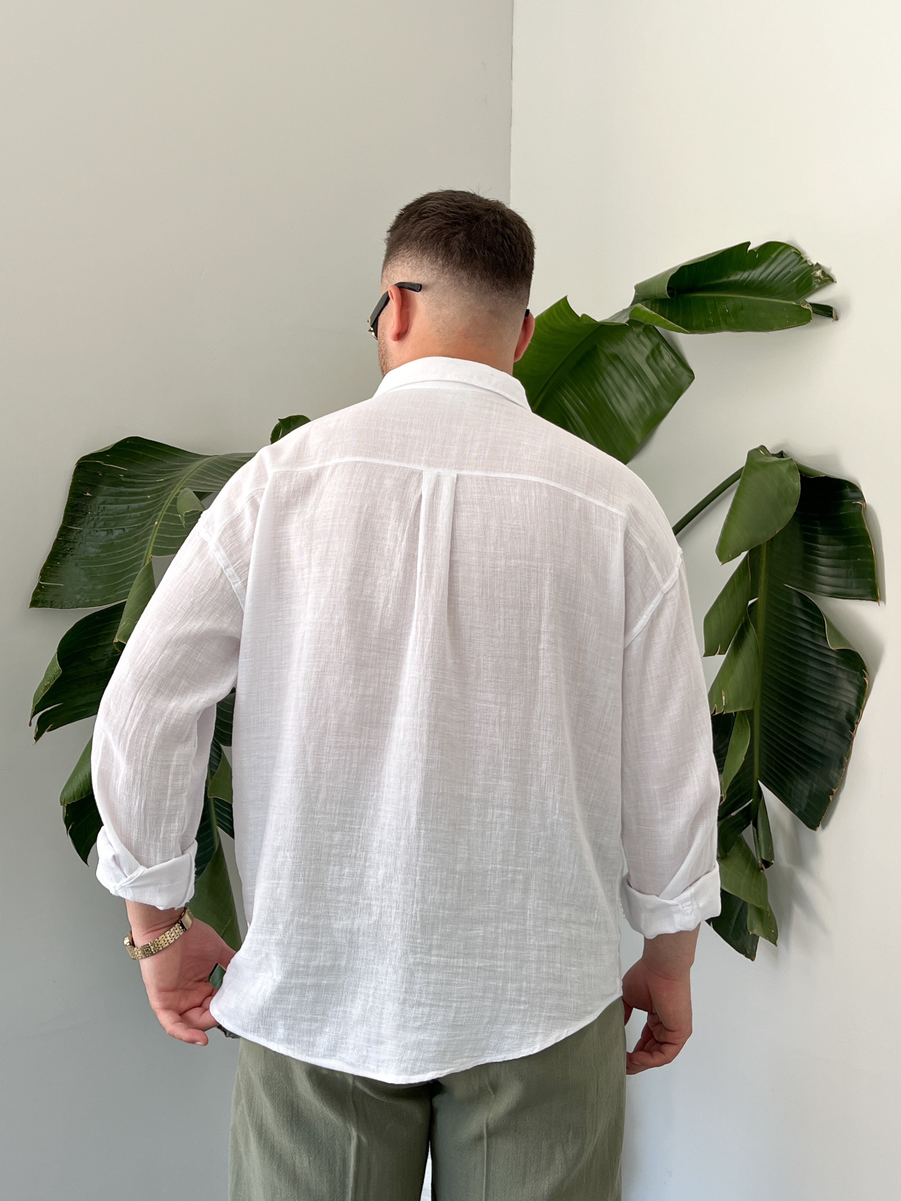 Beyaz Etamin Keten Oversize Gömlek