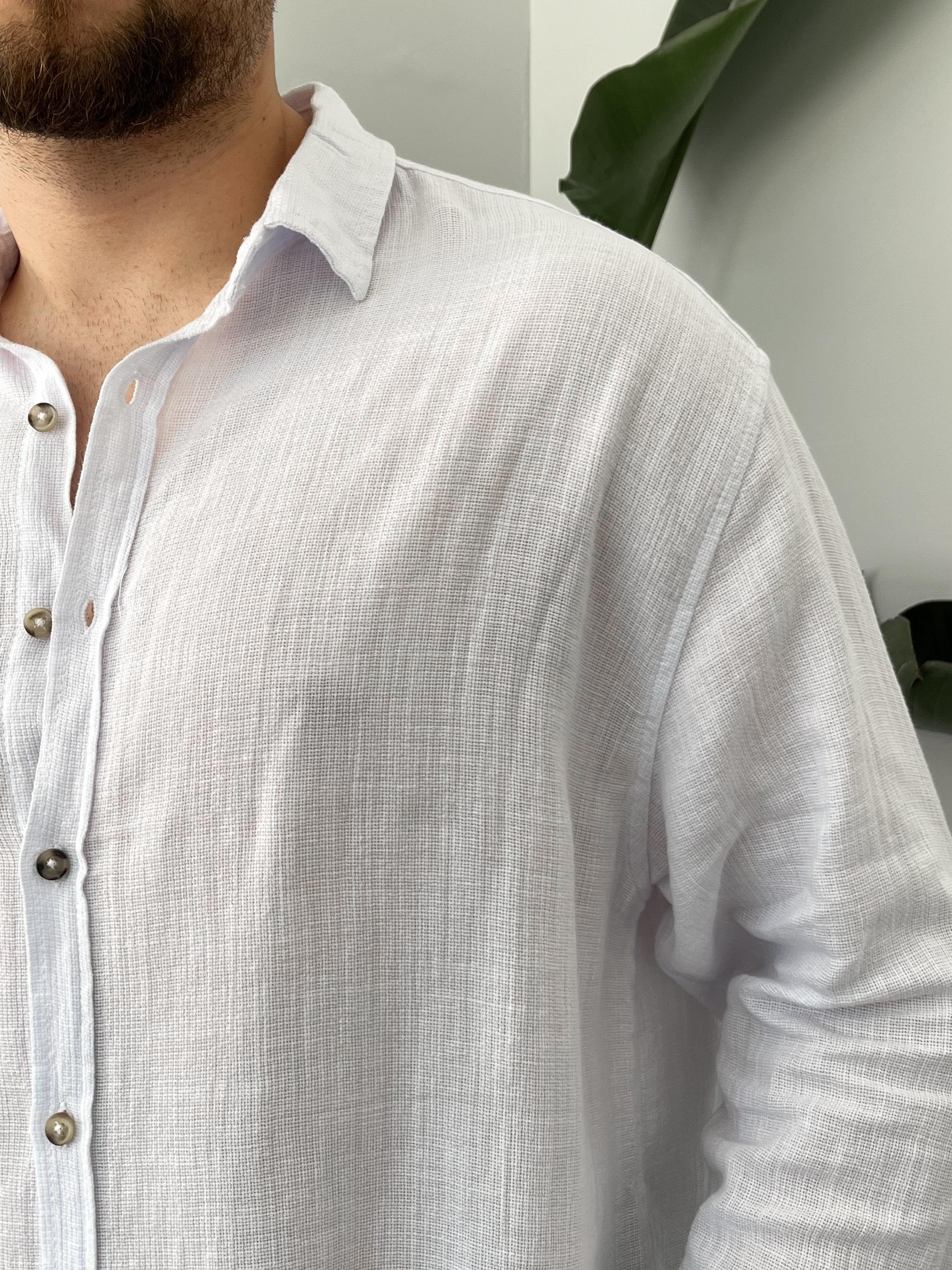 Beyaz Etamin Keten Oversize Gömlek