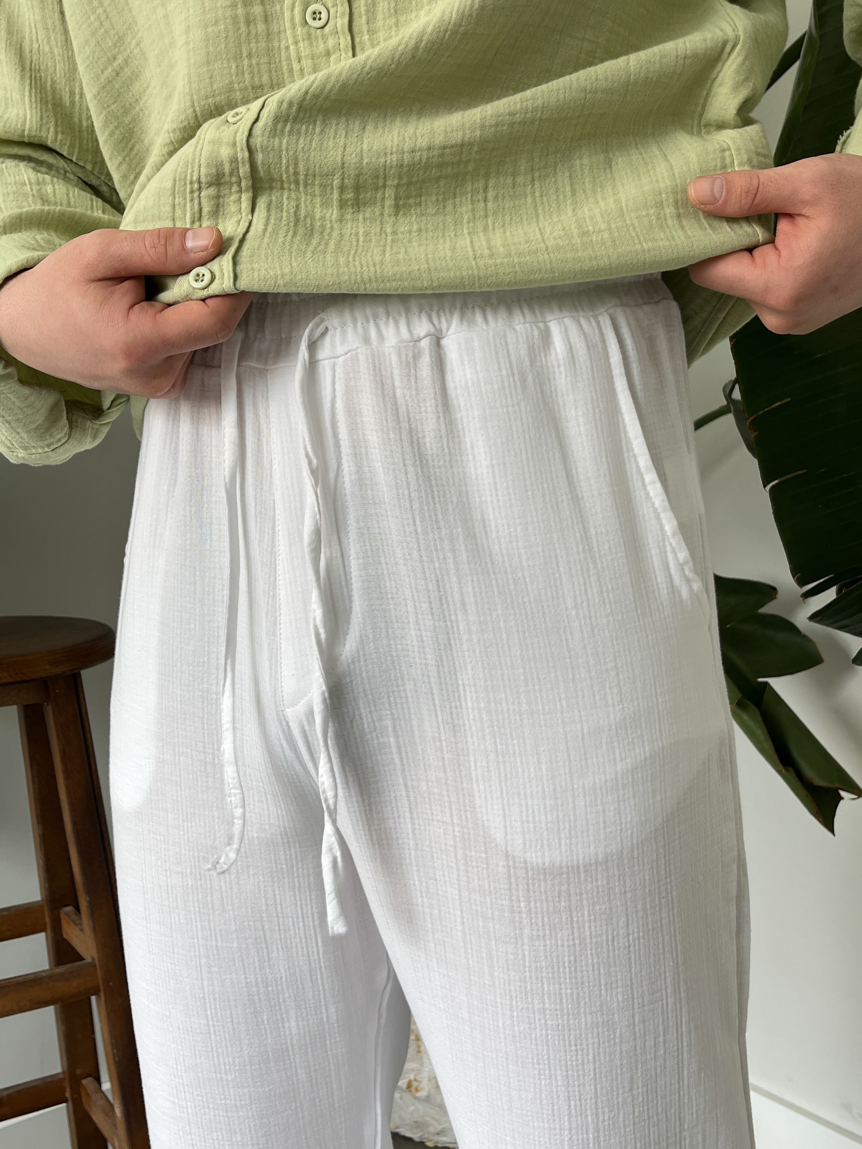 Beyaz Müslin Baggy Pantolon