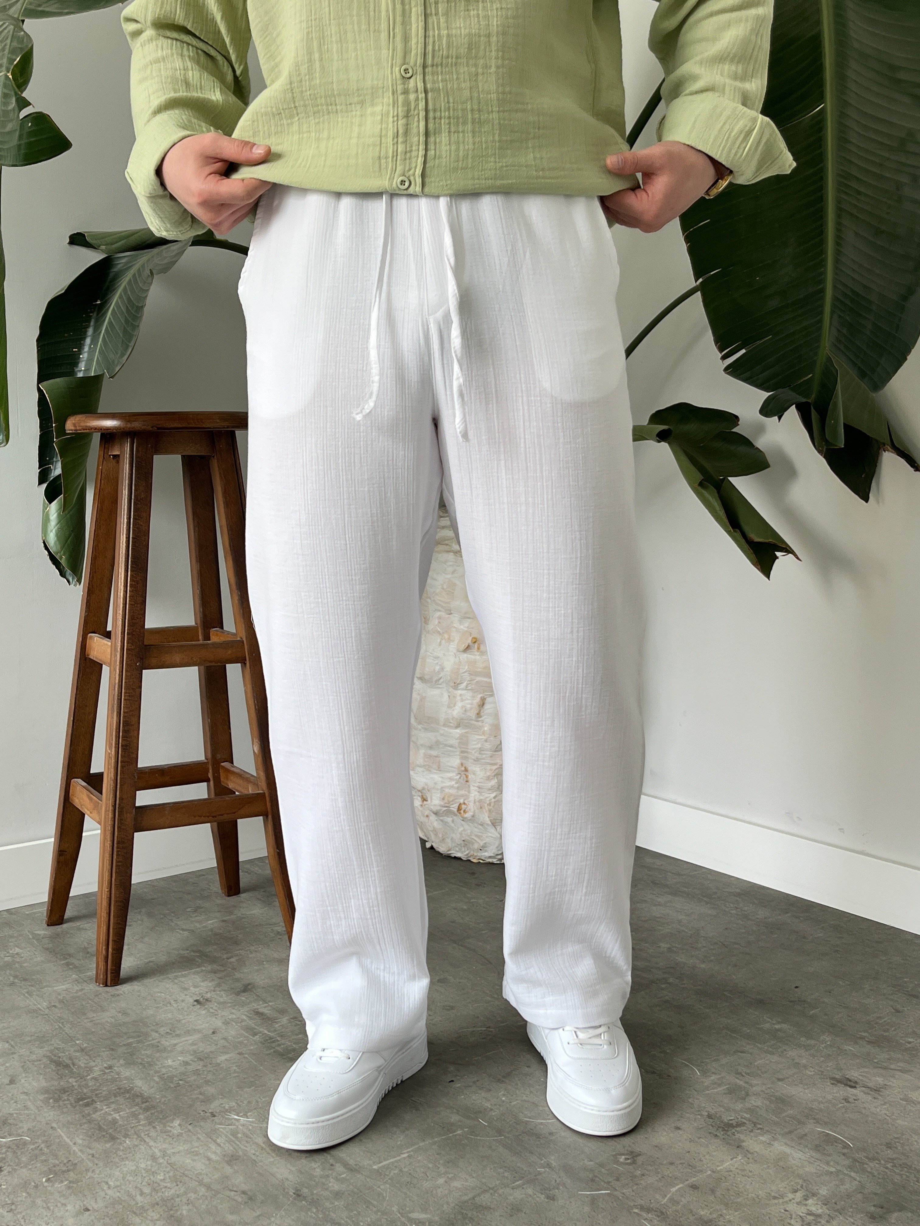 Beyaz Müslin Baggy Pantolon