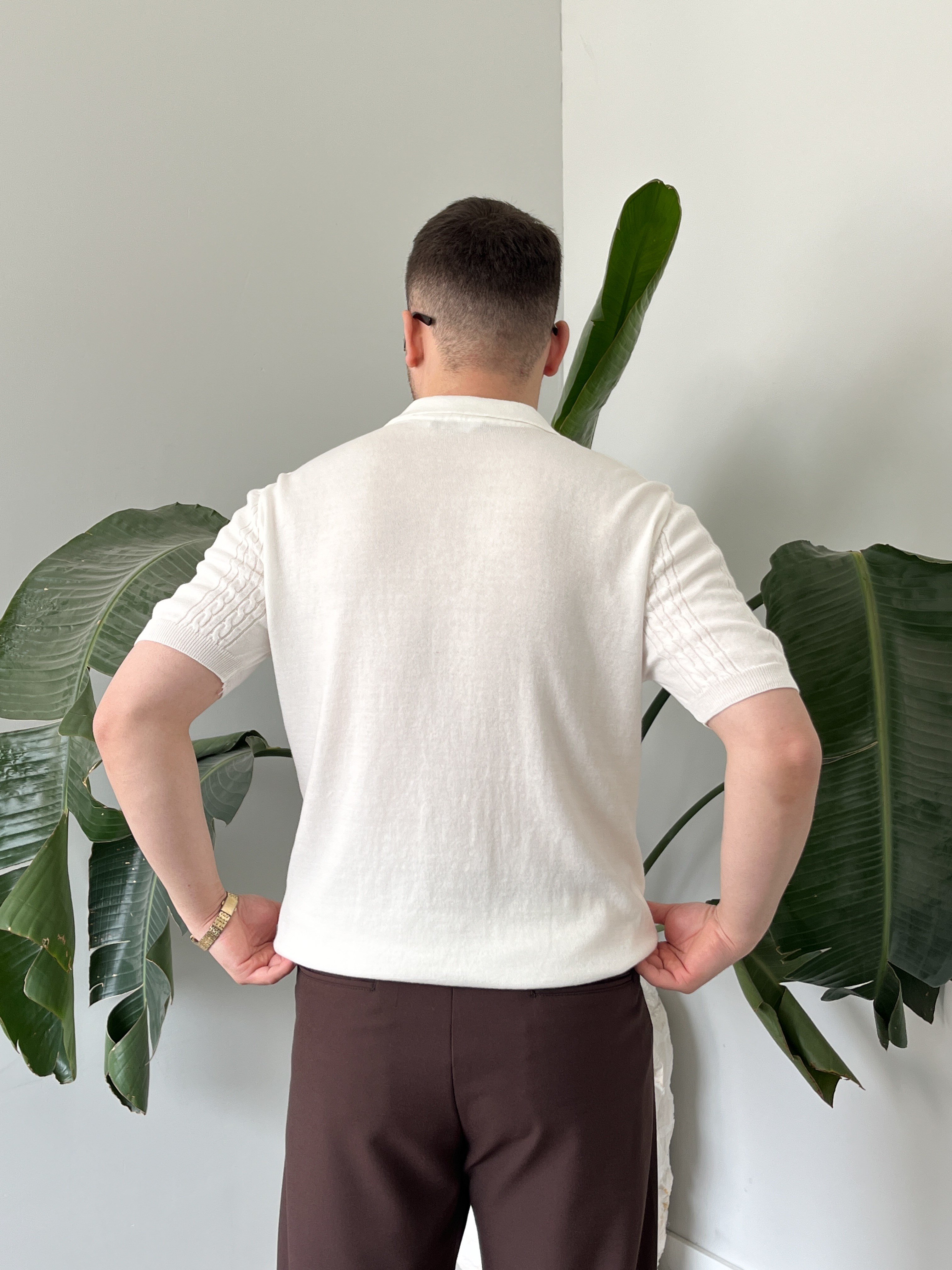 Beyaz Örgü Desen Triko T-shirt