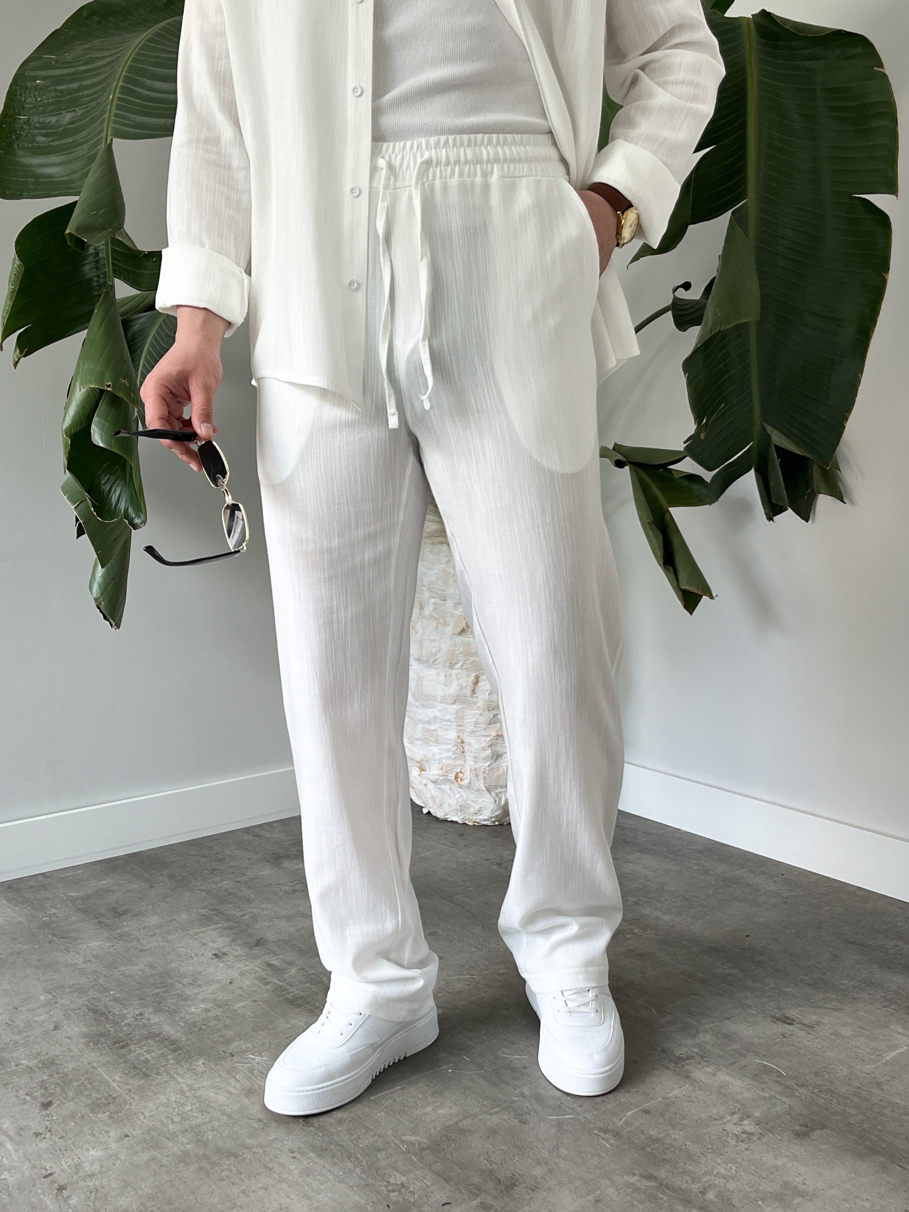 Beyaz Serra Keten Oversize Takım