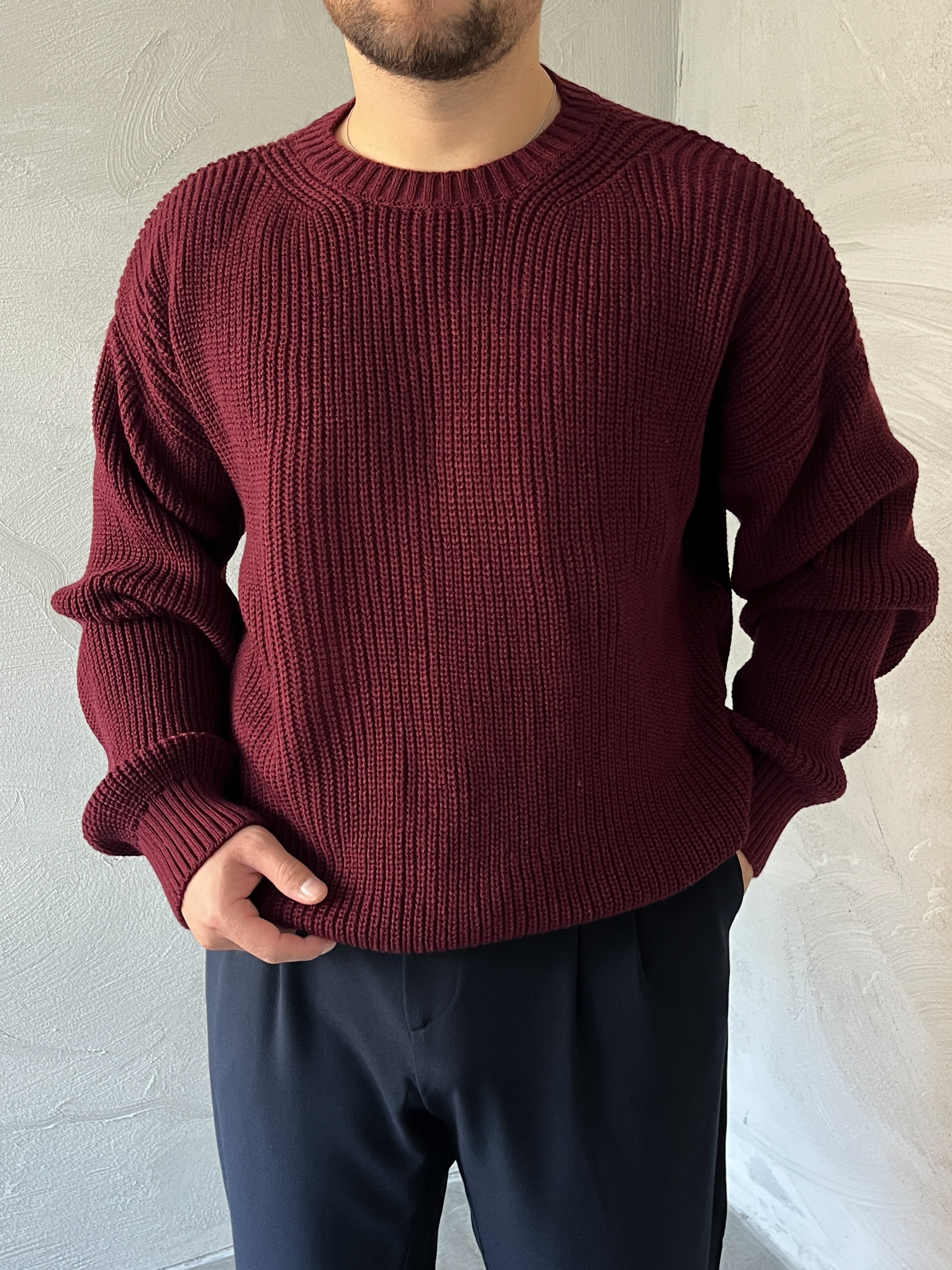 Bordo Basic Örgü Oversize Kazak