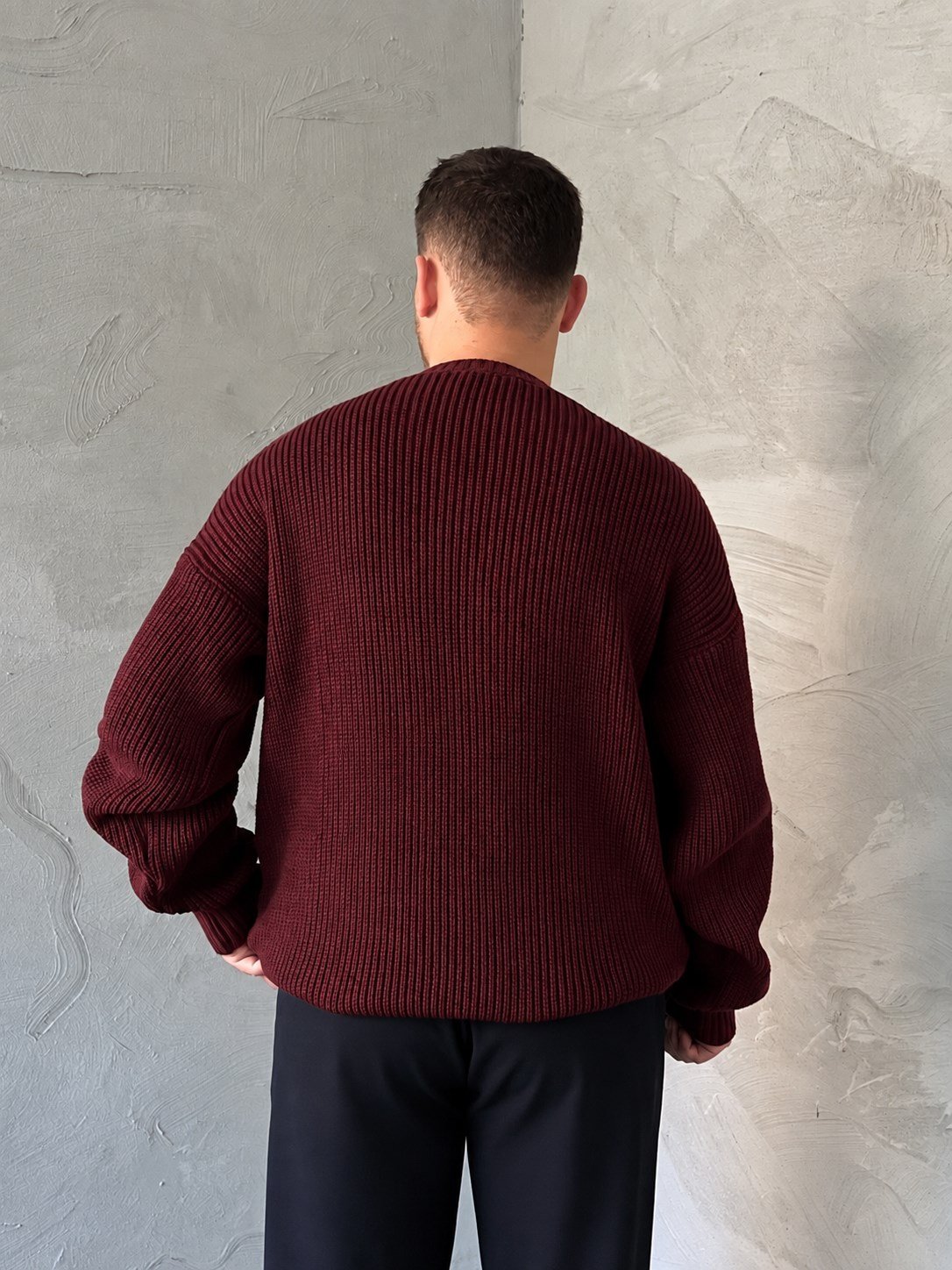 Bordo Basic Örgü Oversize Kazak