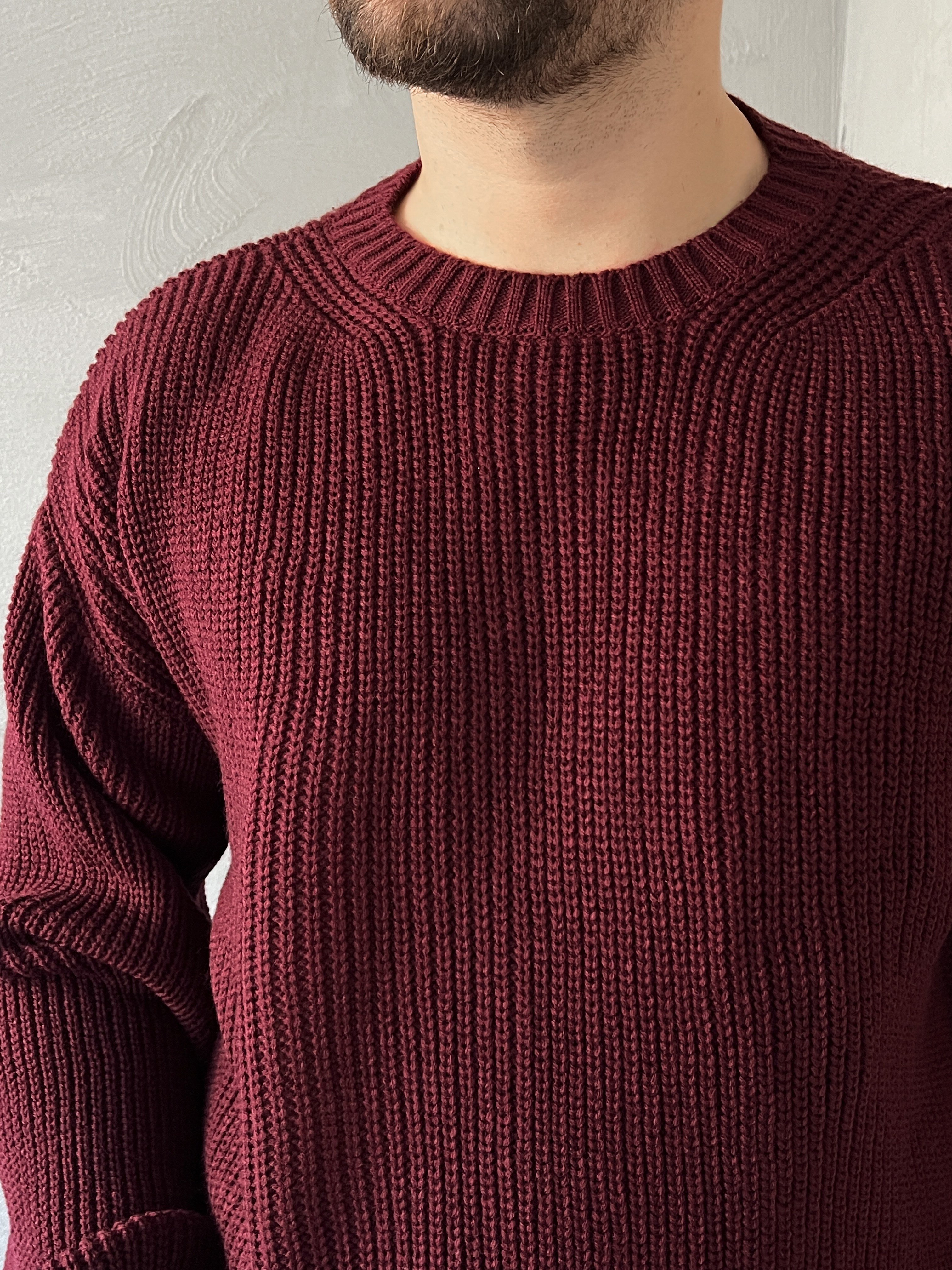 Bordo Basic Örgü Oversize Kazak