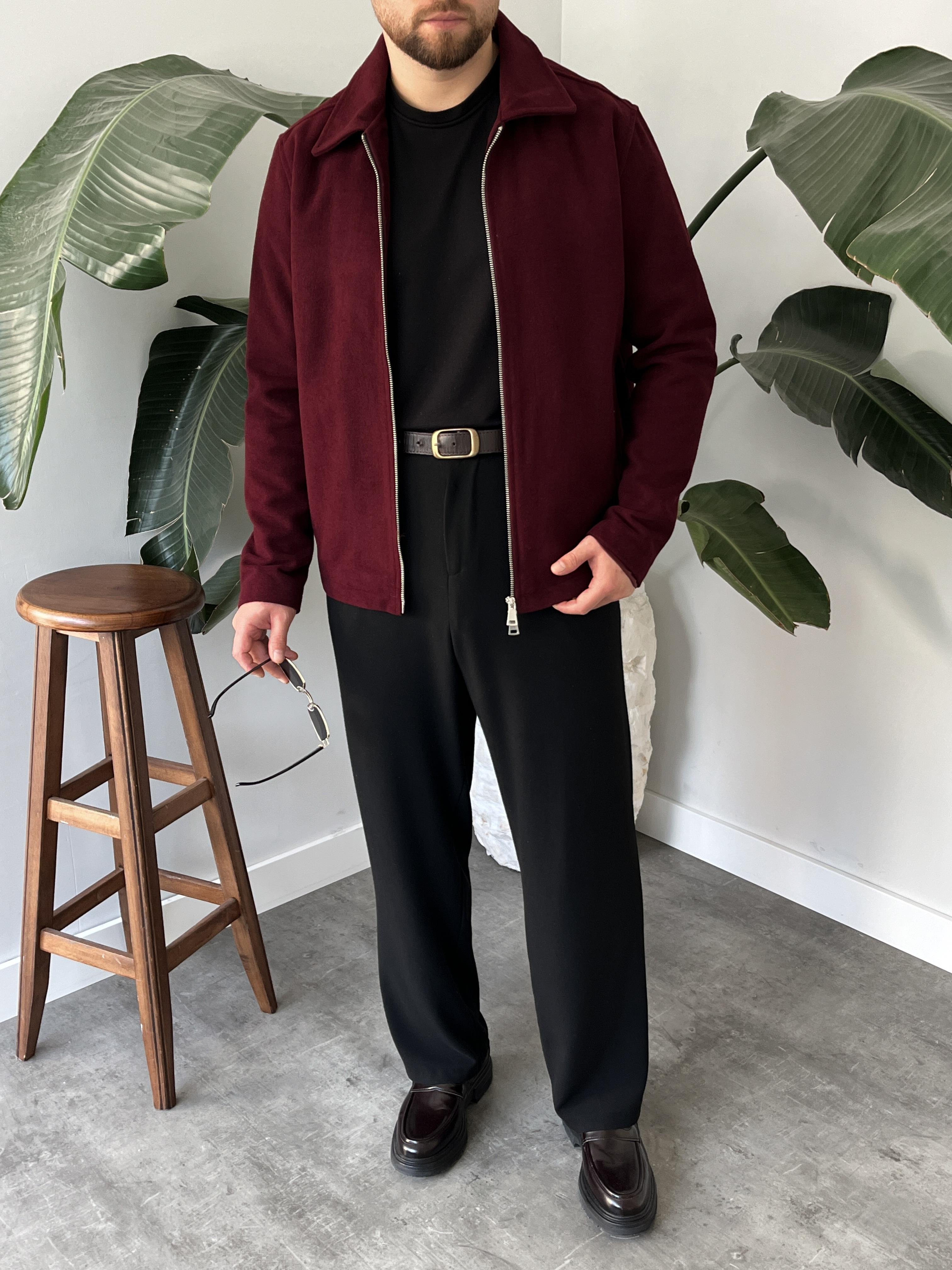 Bordo Kaşe Casual Ceket
