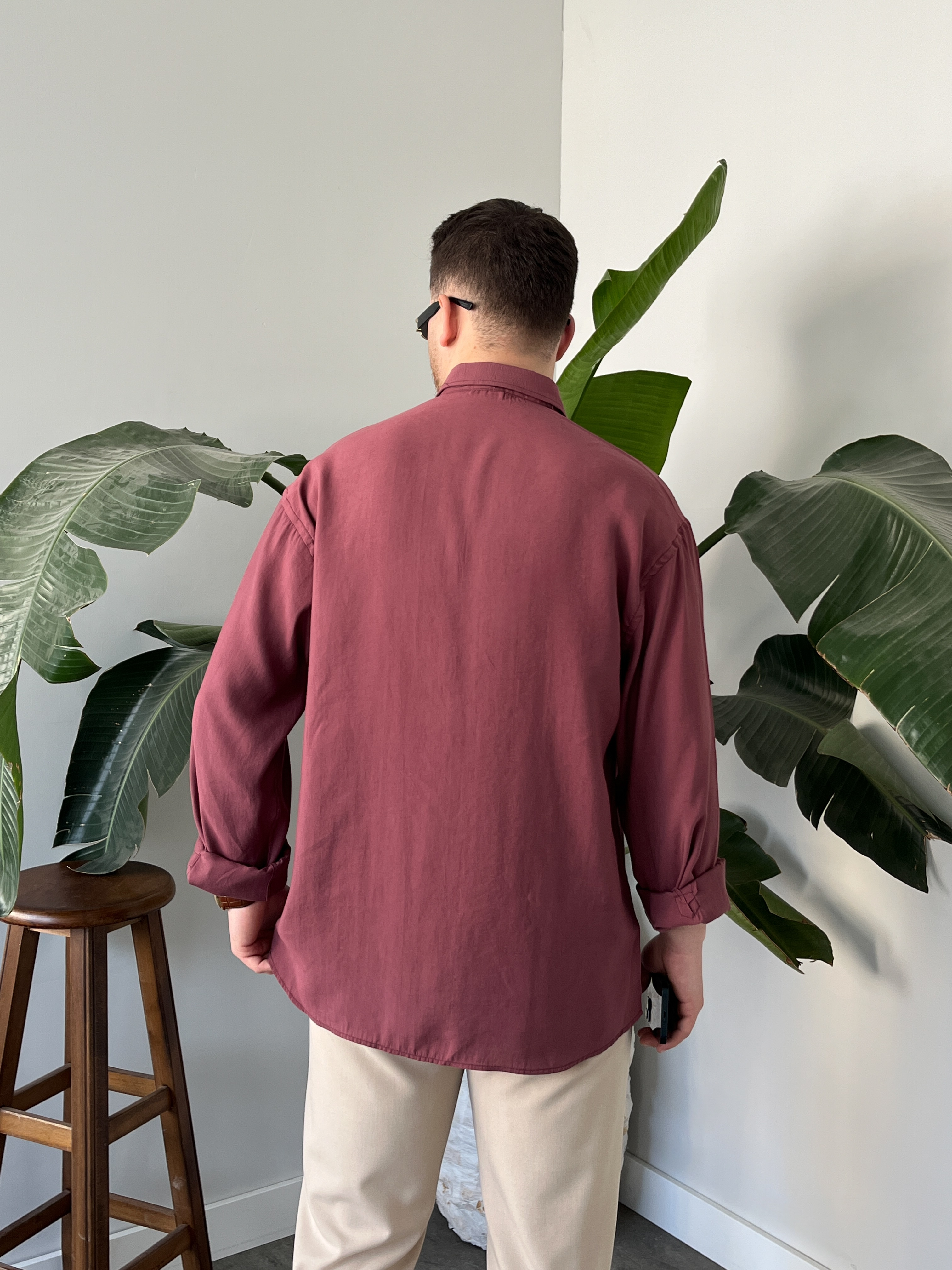Bordo Yıkamalı Tensel Oversize Gömlek