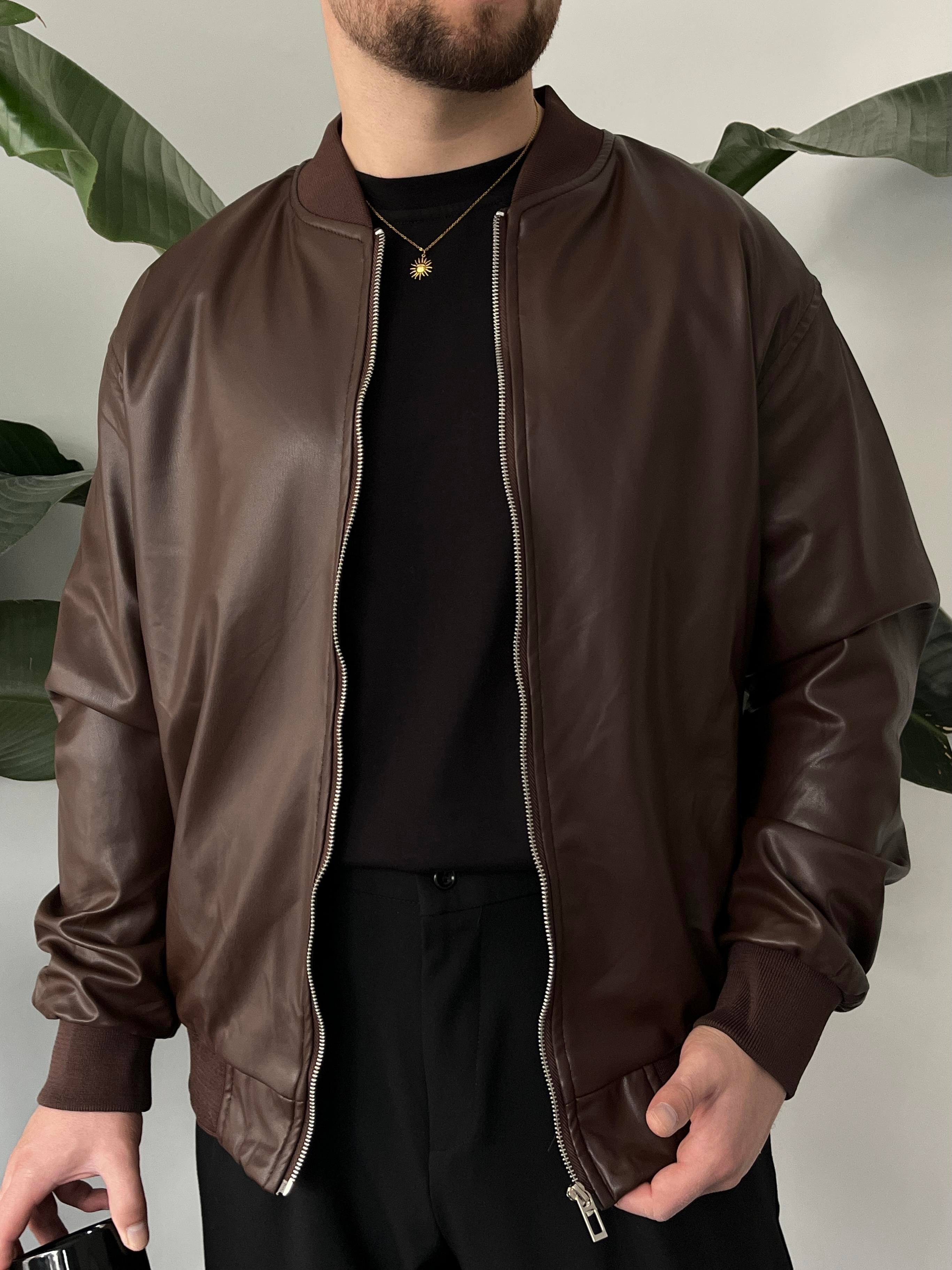 Bronzo Acı Kahve Bomber Deri Ceket