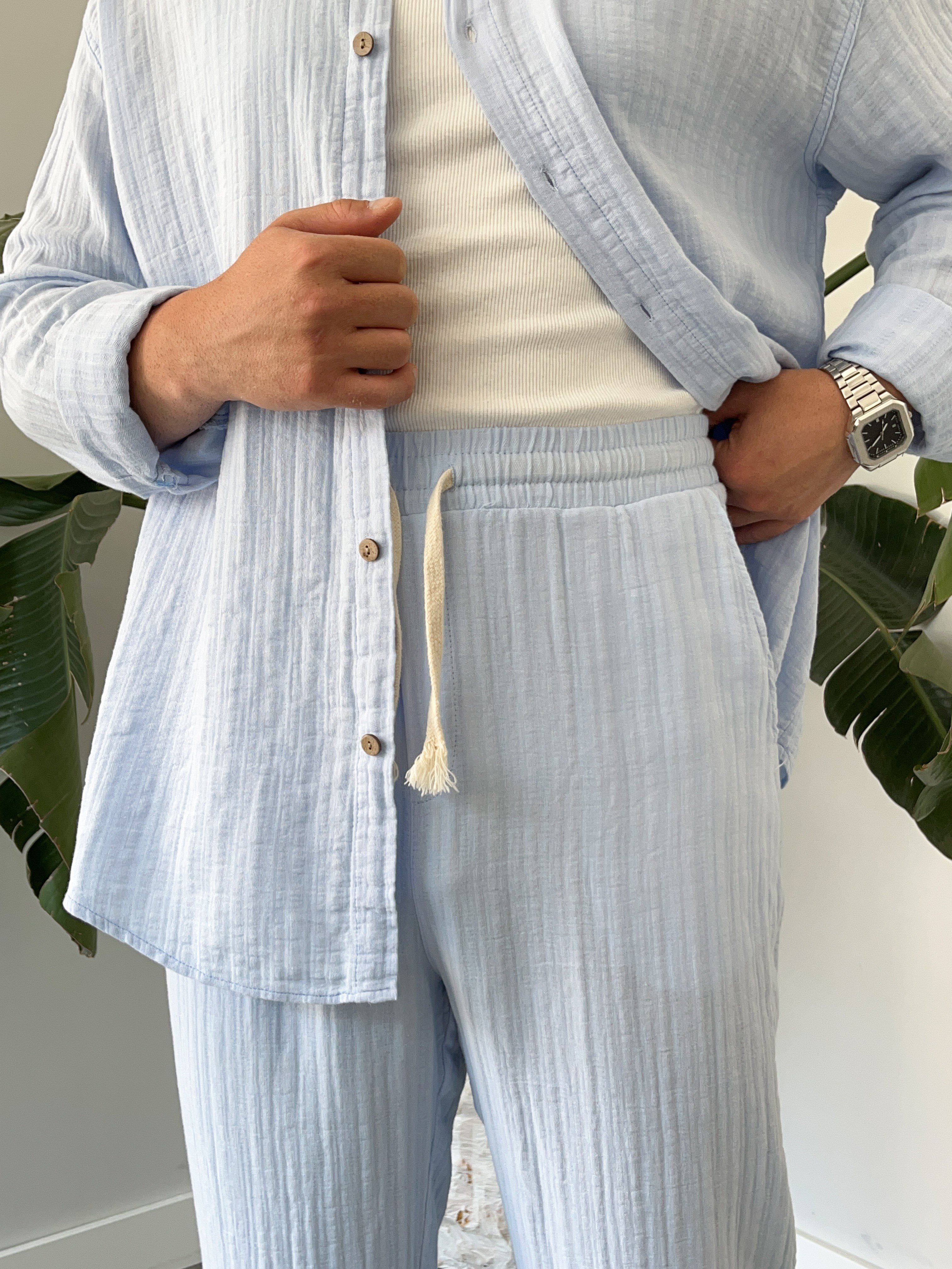 Buz Mavi Armürlü Müslin Oversize Takım
