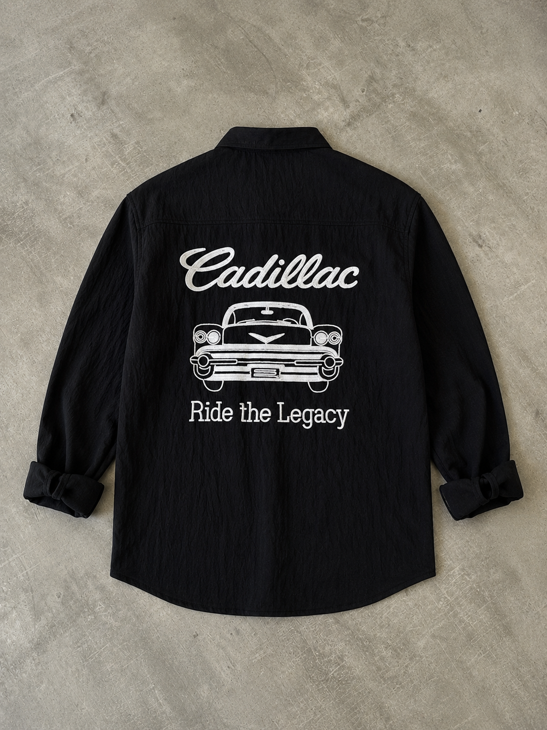 Cadillac Nakış İşlemeli Siyah Oversize Gömlek