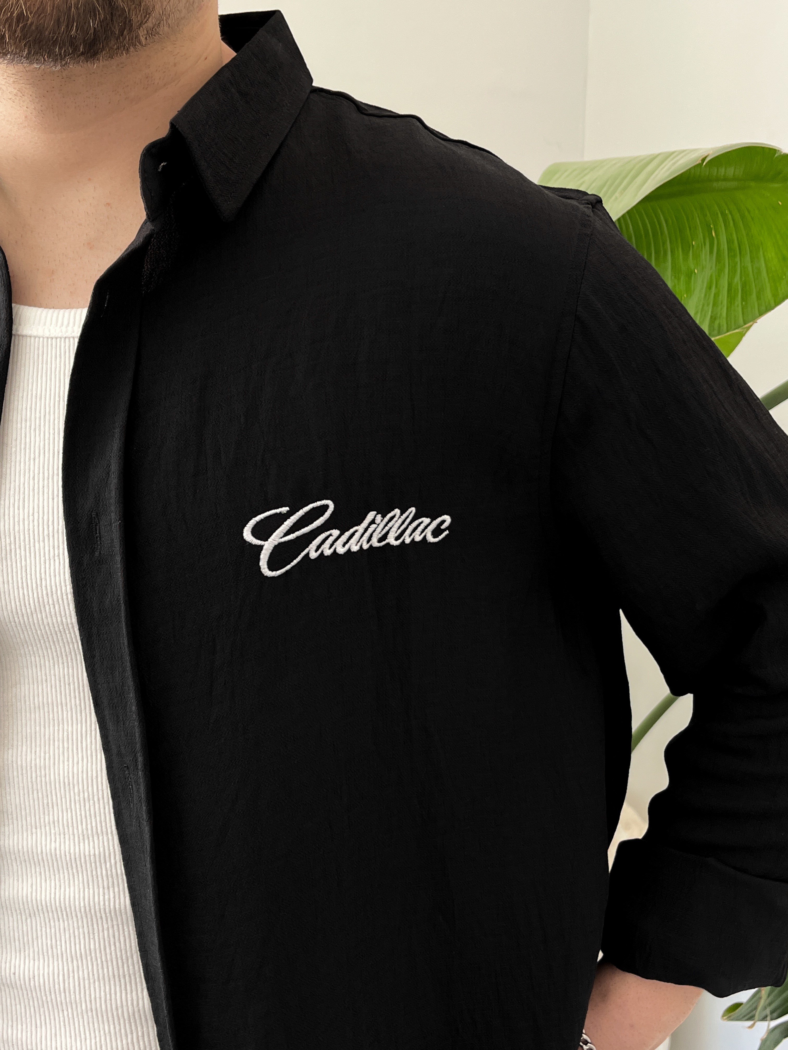 Cadillac Nakış İşlemeli Siyah Oversize Gömlek